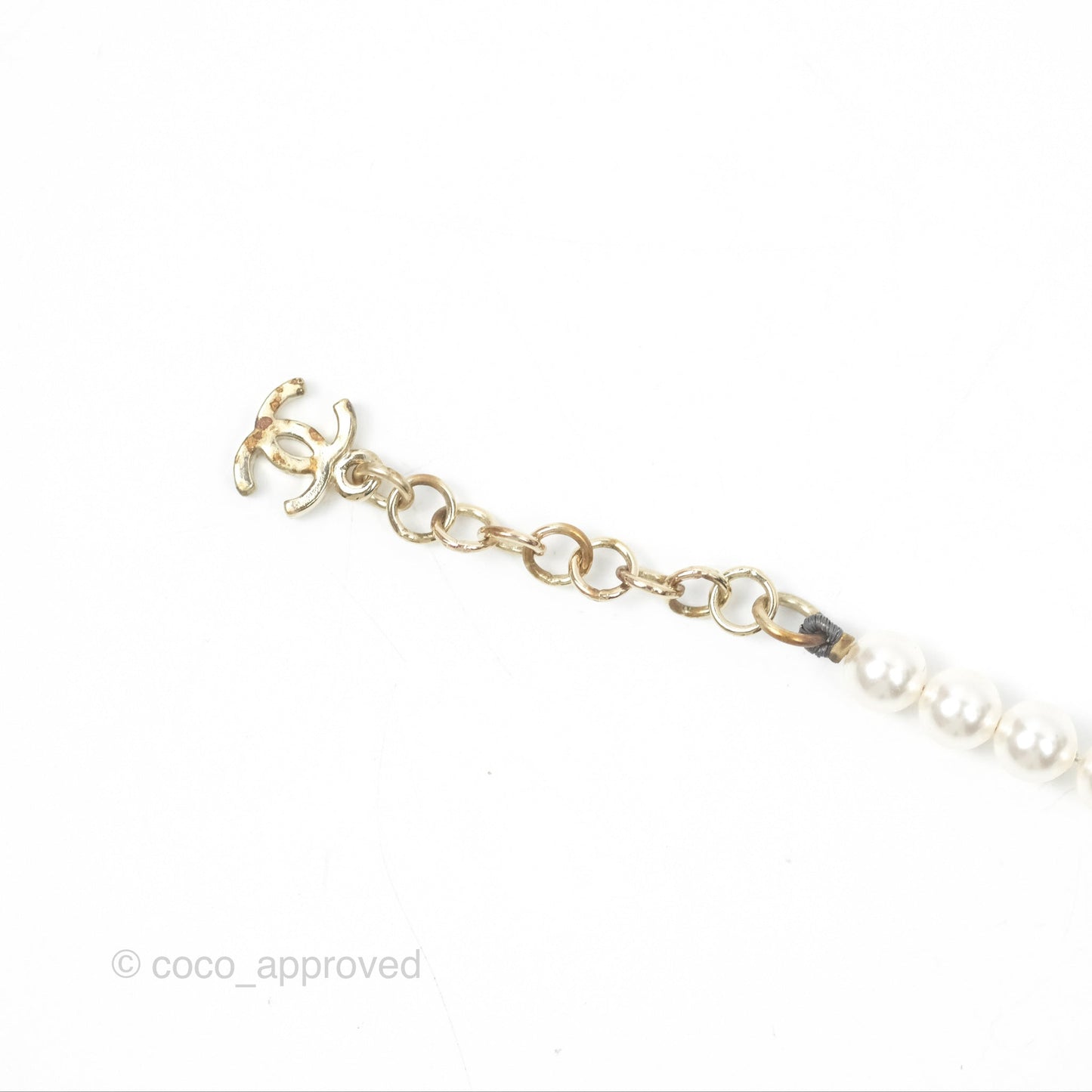 Chanel CC Pearl Double Necklace Gold Tone 17K