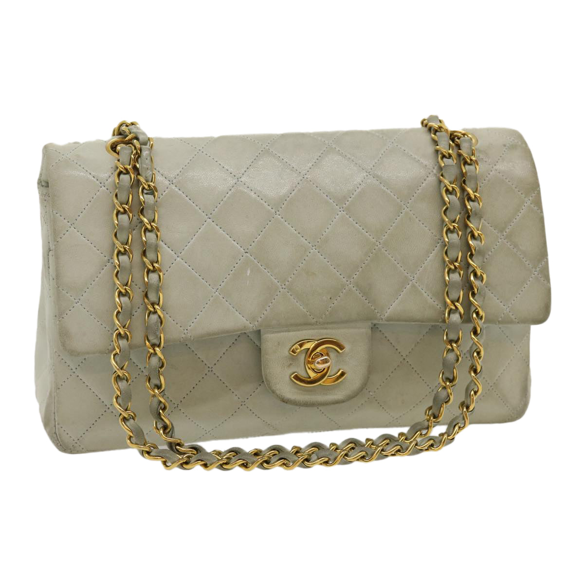 CHANEL Classic Matelasse 25 Double Chain Flap Shoulder Bag Lamb Skin  29961A