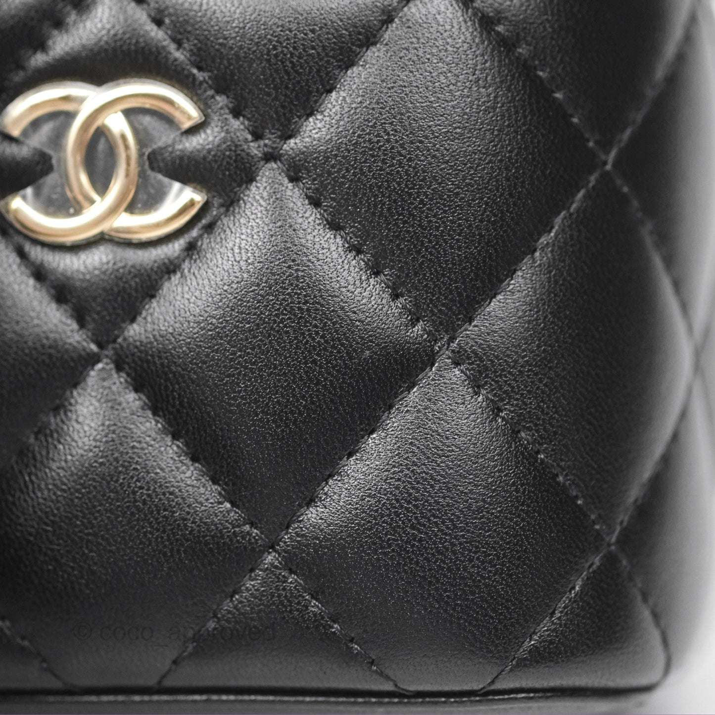 Chanel Mini Top Handle Vanity With Chain Black Lambskin Gold Hardware