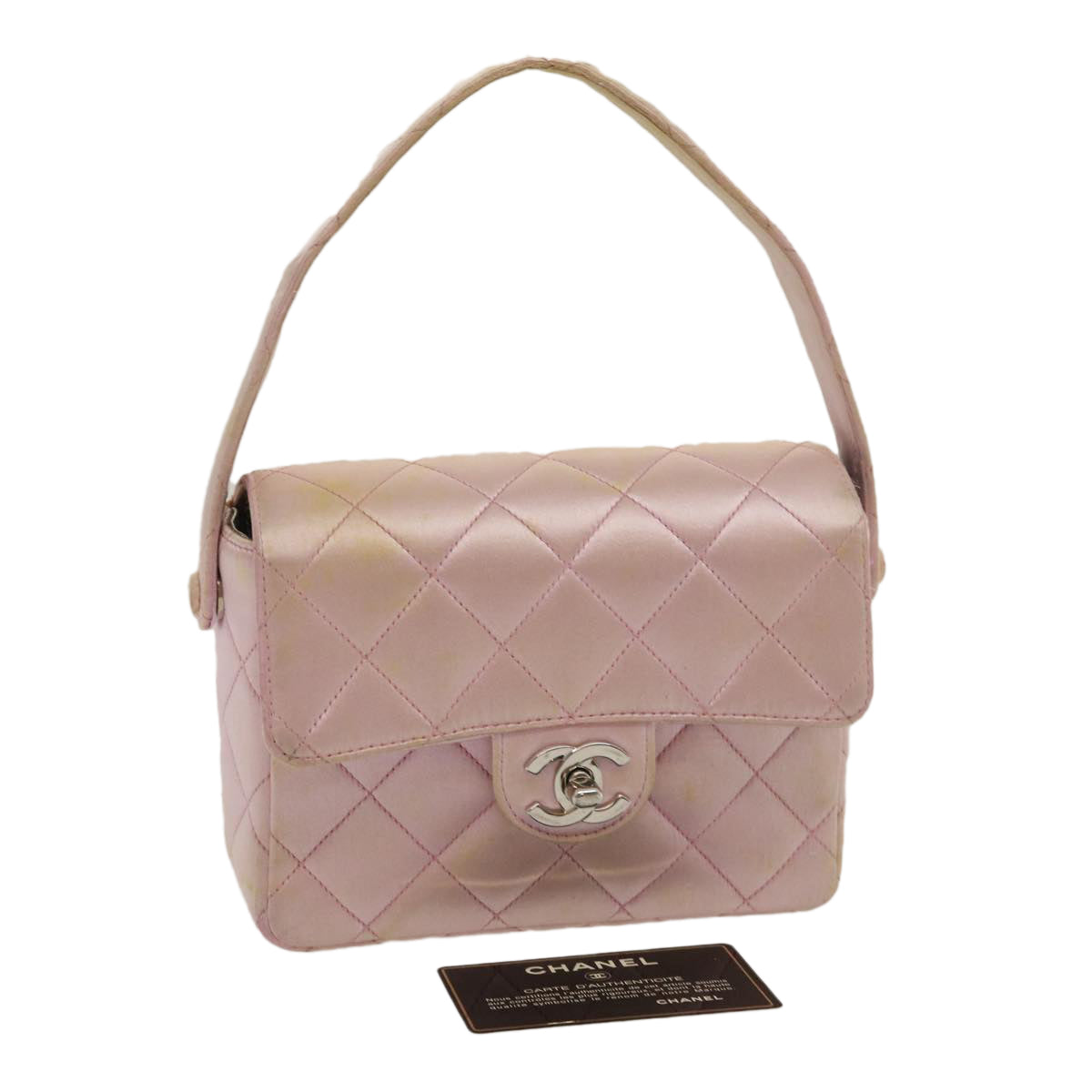 Luxury Chanel Matelasse Hand Bag Silk Satin Pink CC  29999A