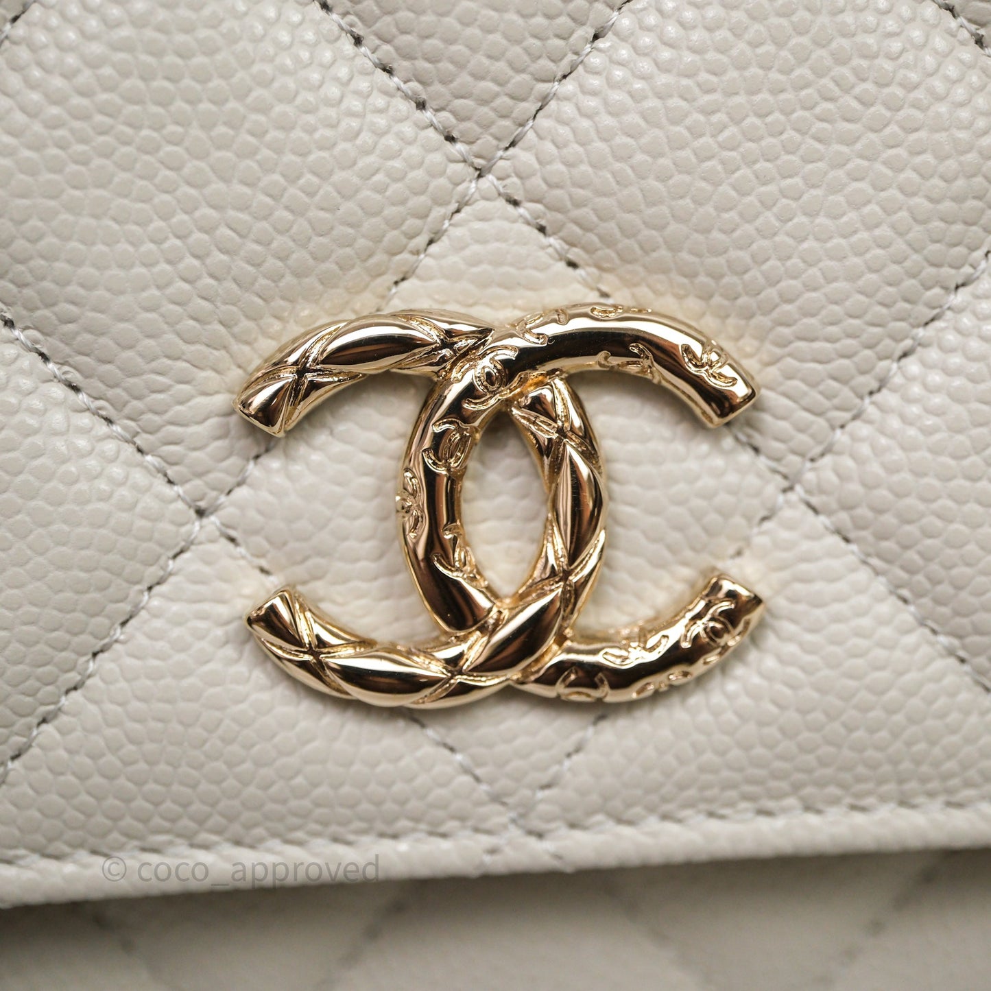Chanel Quilted Wallet on Chain WOC Light Grey Caviar Gold Hardware 24S