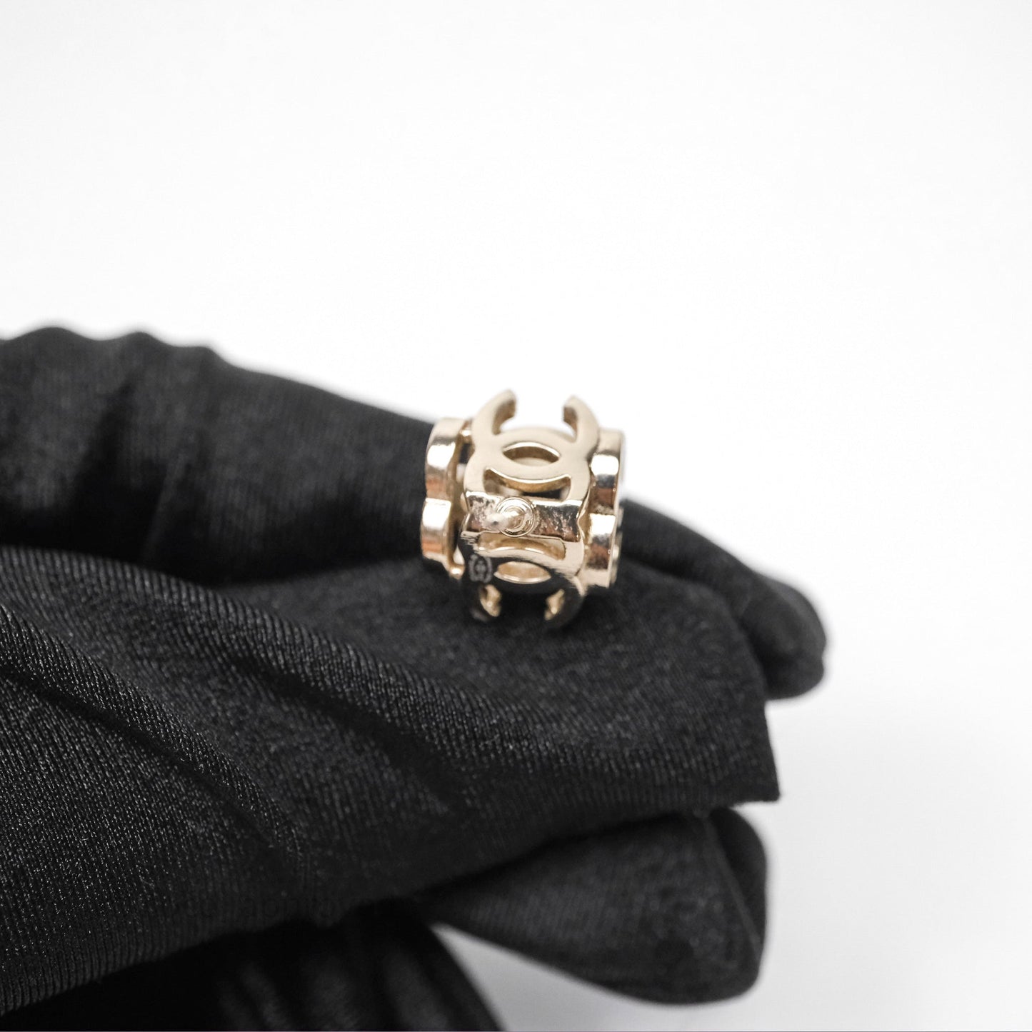 Chanel CC Gold/Black Cube Earrings Gold Tone 22K
