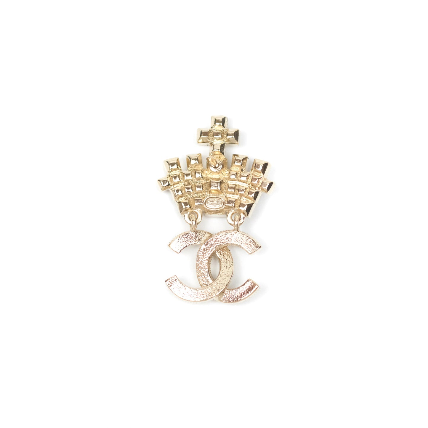 Chanel Pearl Black Resin Drop CC Brooch Gold Tone 21A
