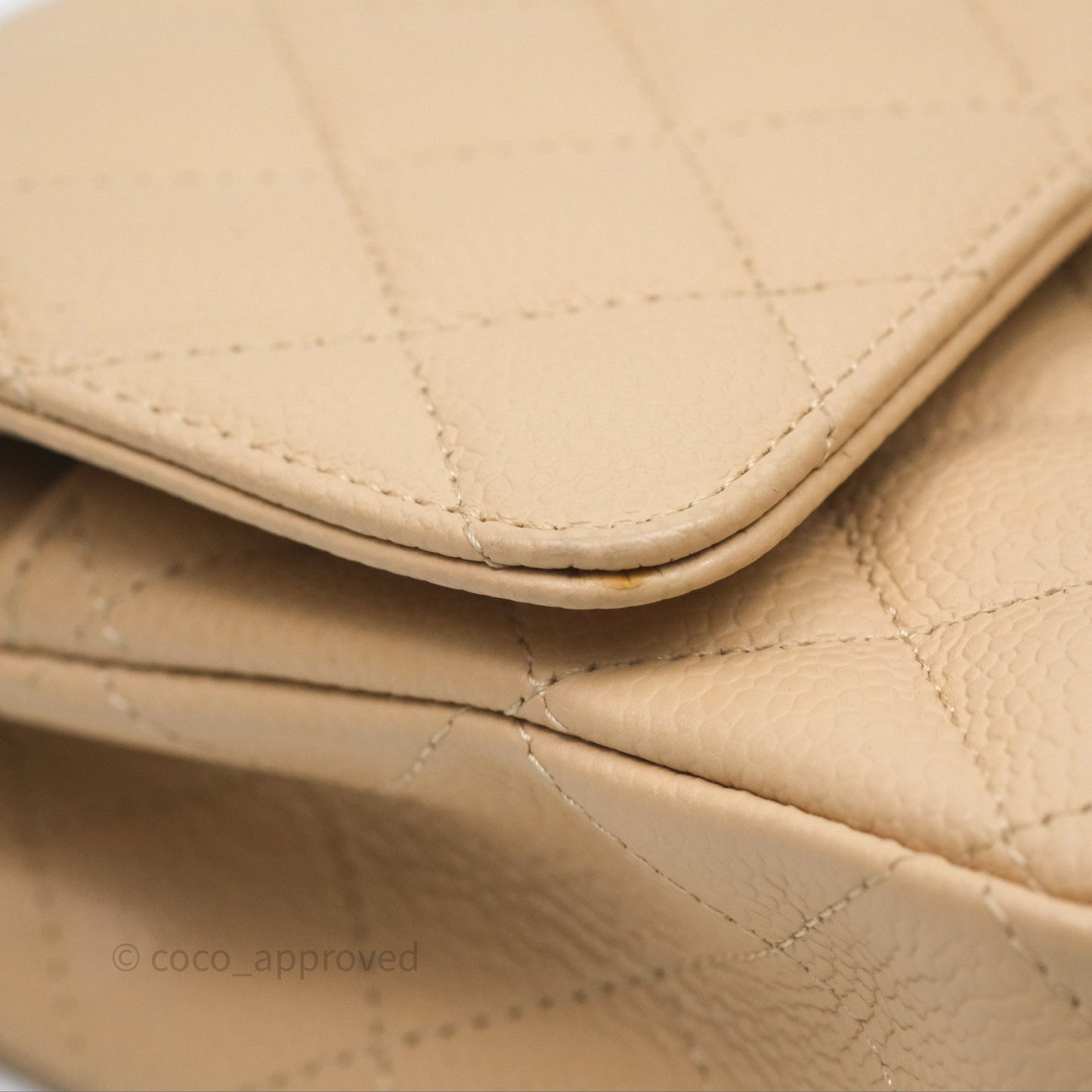 Chanel M/L Medium Classic Flap Quilted Beige Caviar Gold Hardware