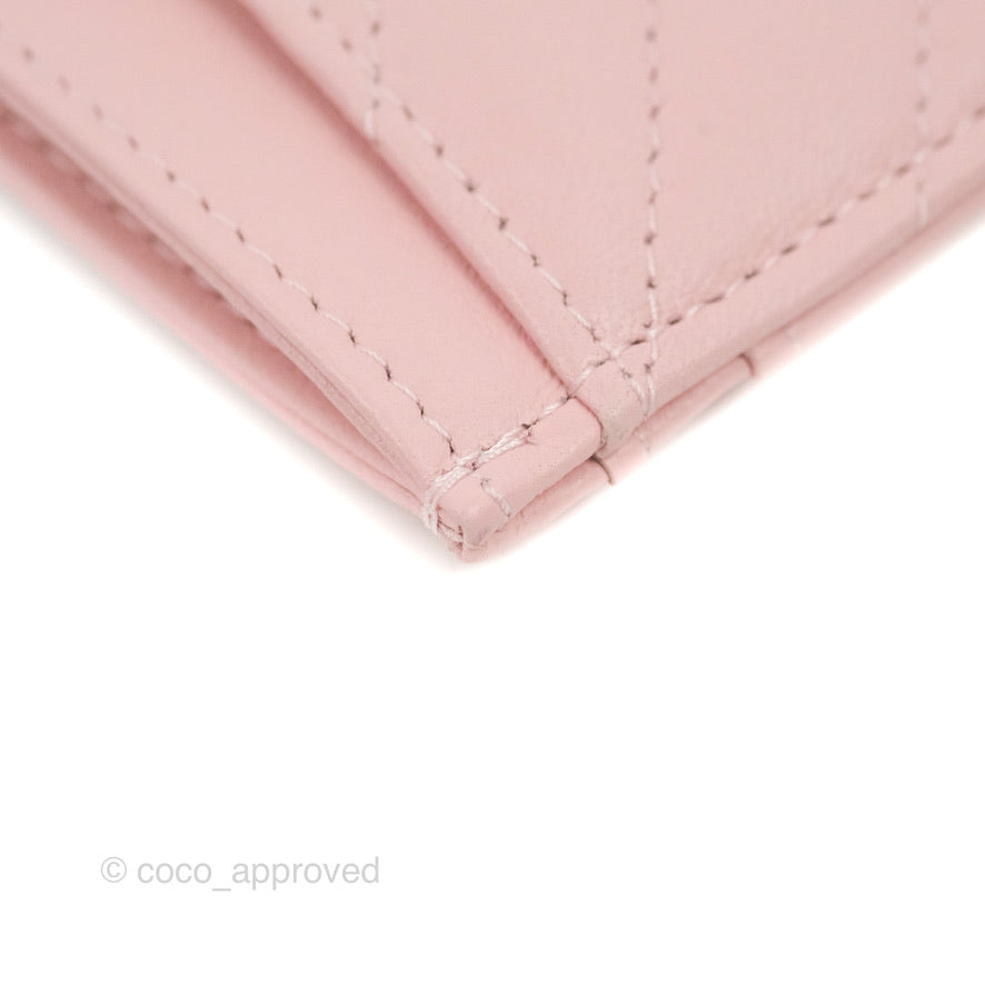 Chanel Chevron Classic Flat Card Holder Pink Lambskin Silver Hardware