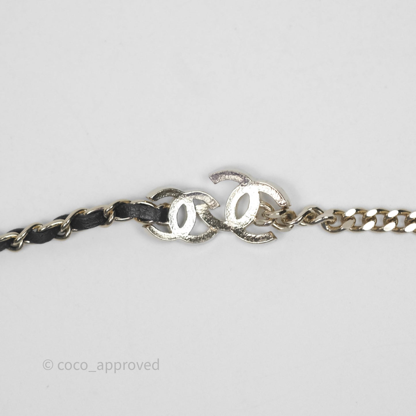 Chanel Crystal CC Black Leather Chain Choker Gold Tone 24V