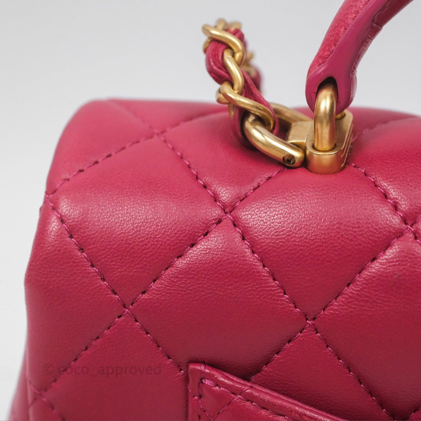 Chanel Top Handle Mini Rectangular Flap Red Lambskin Aged Gold Hardware
