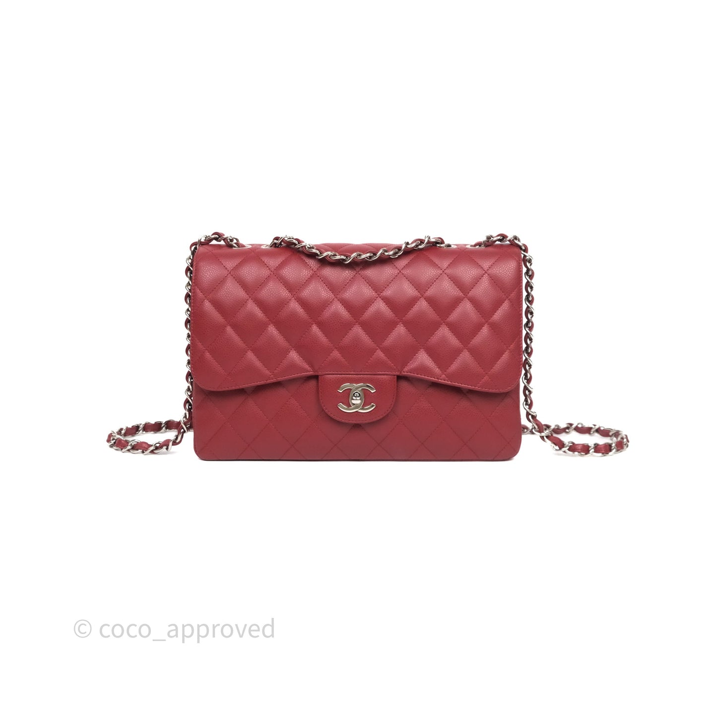 Chanel Jumbo Single Flap Dark Red Caviar Silver Hardware⁣⁣