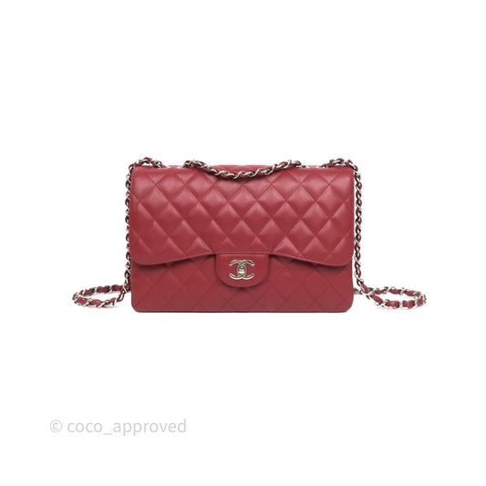 Chanel Jumbo Single Flap Dark Red Caviar Silver Hardware⁣⁣