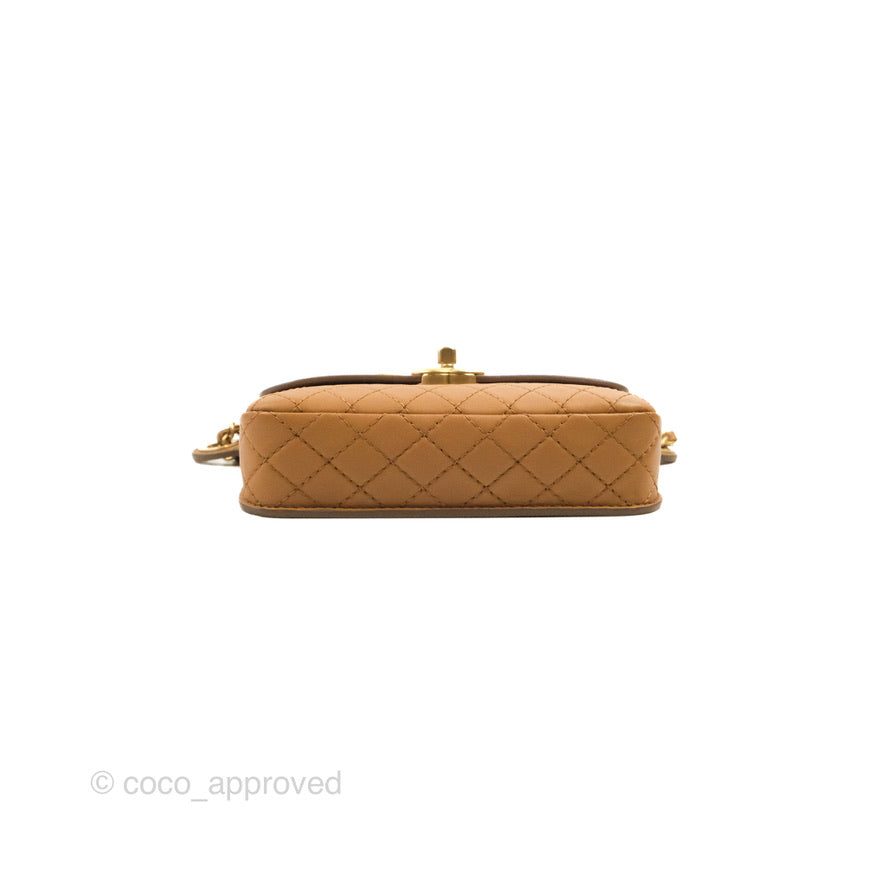 Chanel Flap Waist Bag with Leather & Tweed Coin Purses Dark Beige Calfskin