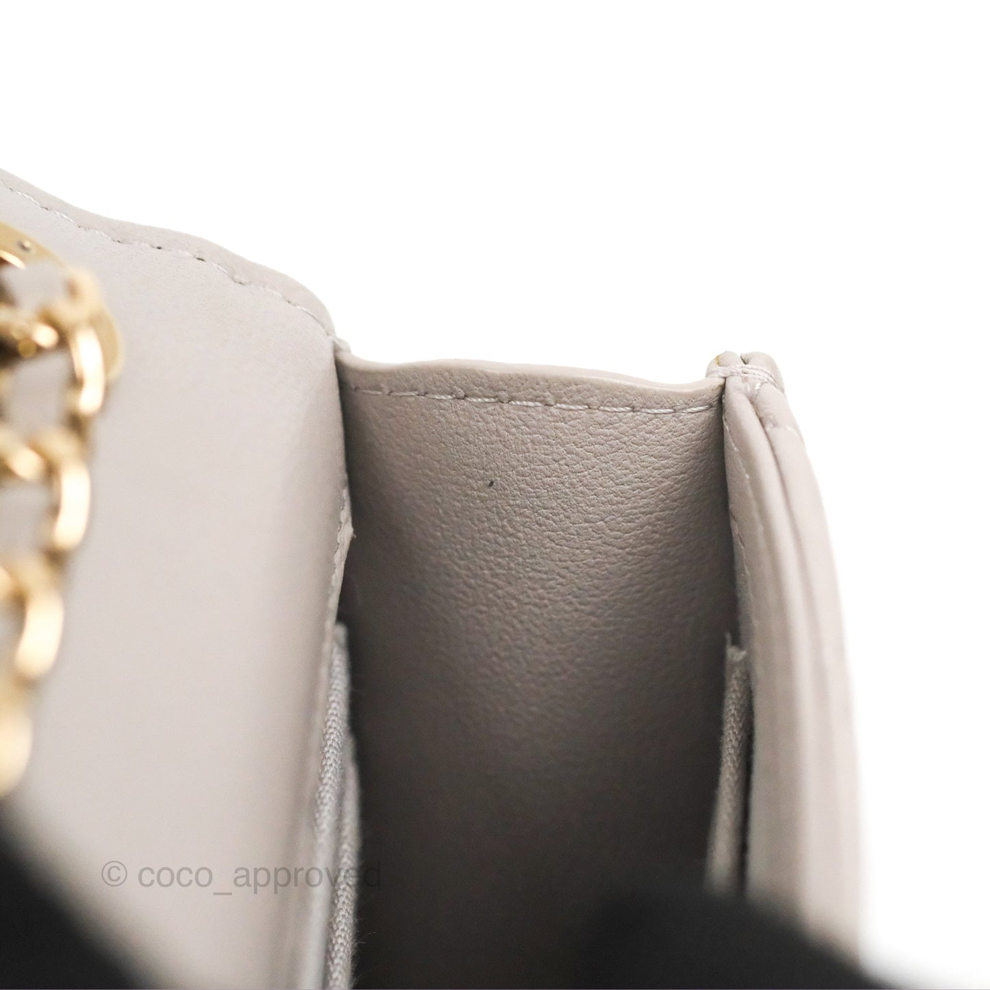 Chanel Mini Quilted Trendy CC Clutch With Chain Light Grey Lambskin Gold Hardware