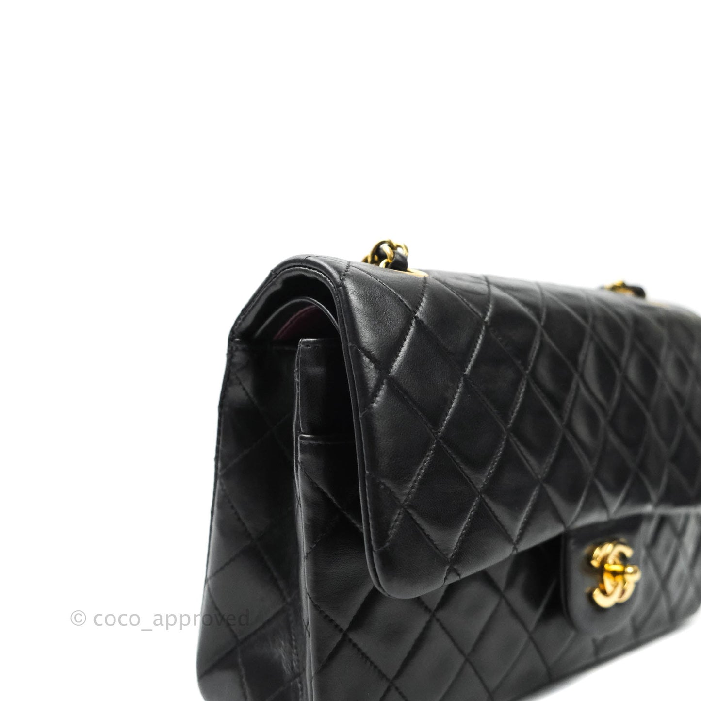 Chanel Vintage M/L Lambskin Medium Double Flap Bag Black 24K Gold Hardware
