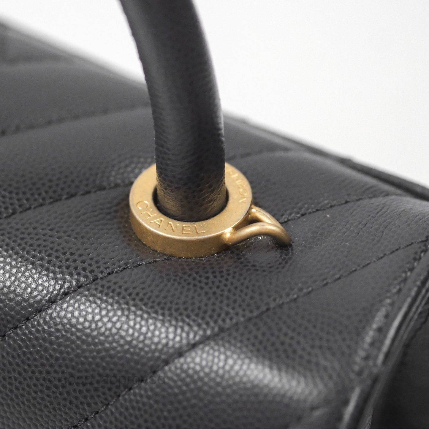 Chanel Small Coco Handle Chevron Dark Grey Caviar Aged Gold Hardware