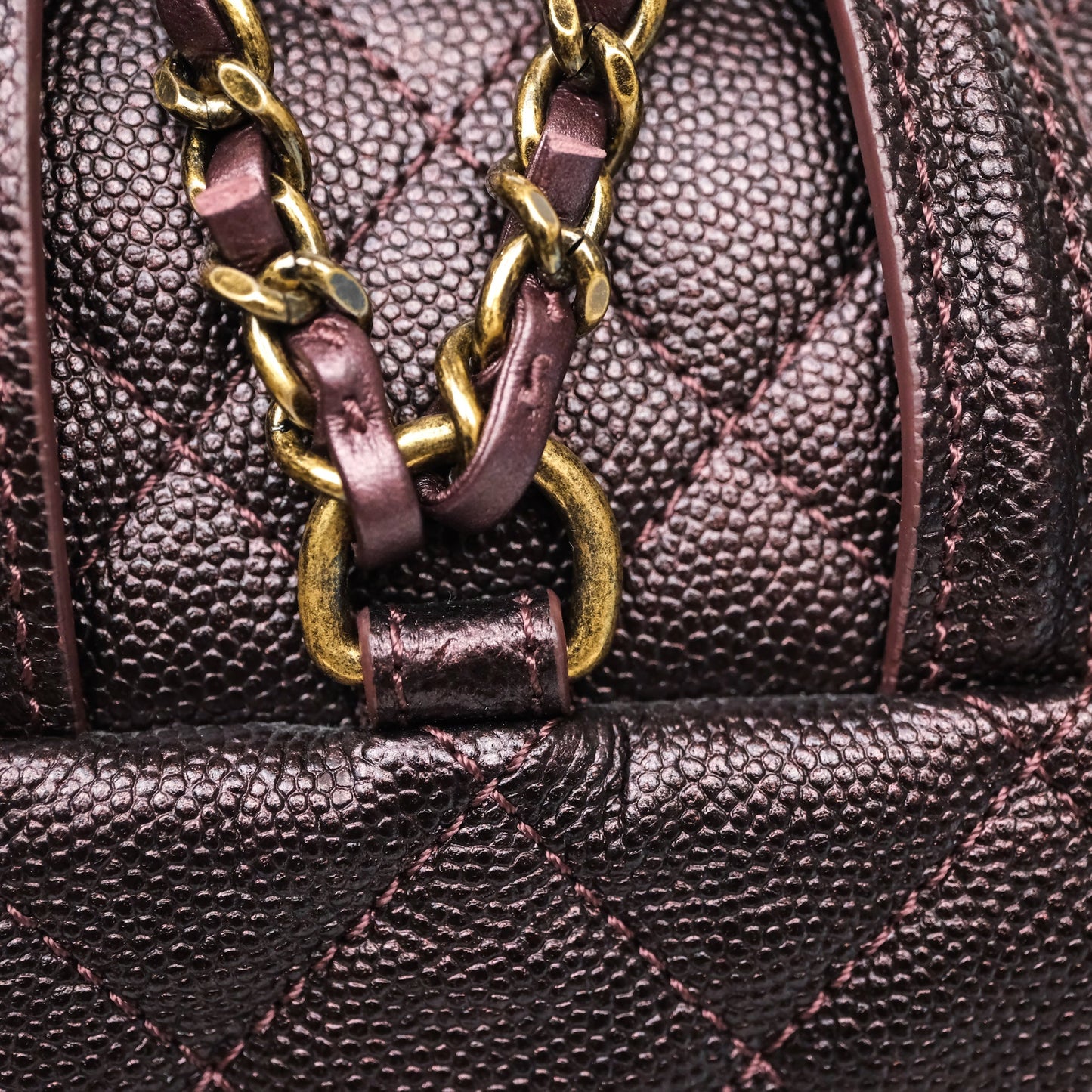Chanel Quilted Filigree Backpack Iridescent Burgundy Caviar Aged Gold Hardware