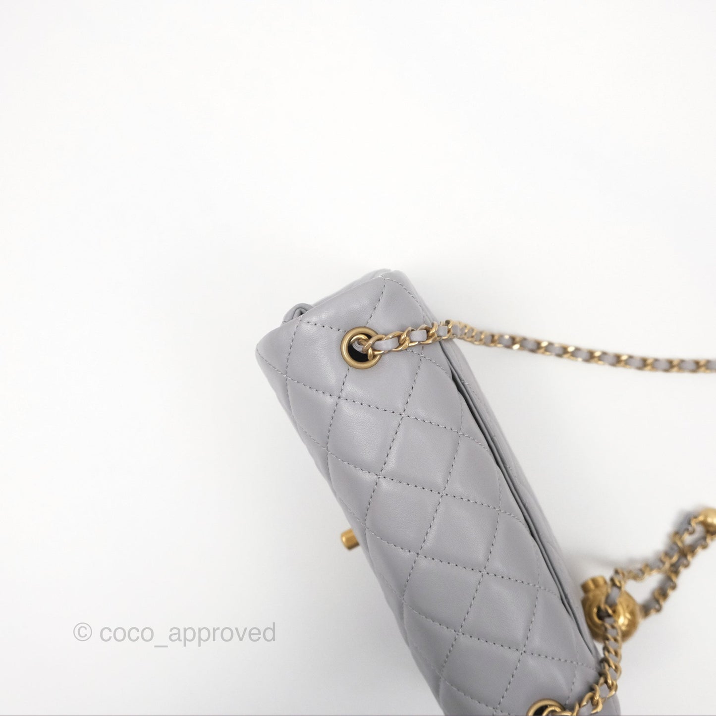 Chanel Mini Rectangular Pearl Crush Grey Lambskin Aged Gold Hardware