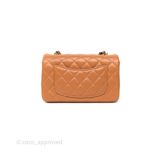 Chanel Mini Rectangular Flap Quilted Caramel Beige Lambskin Gold Hardware