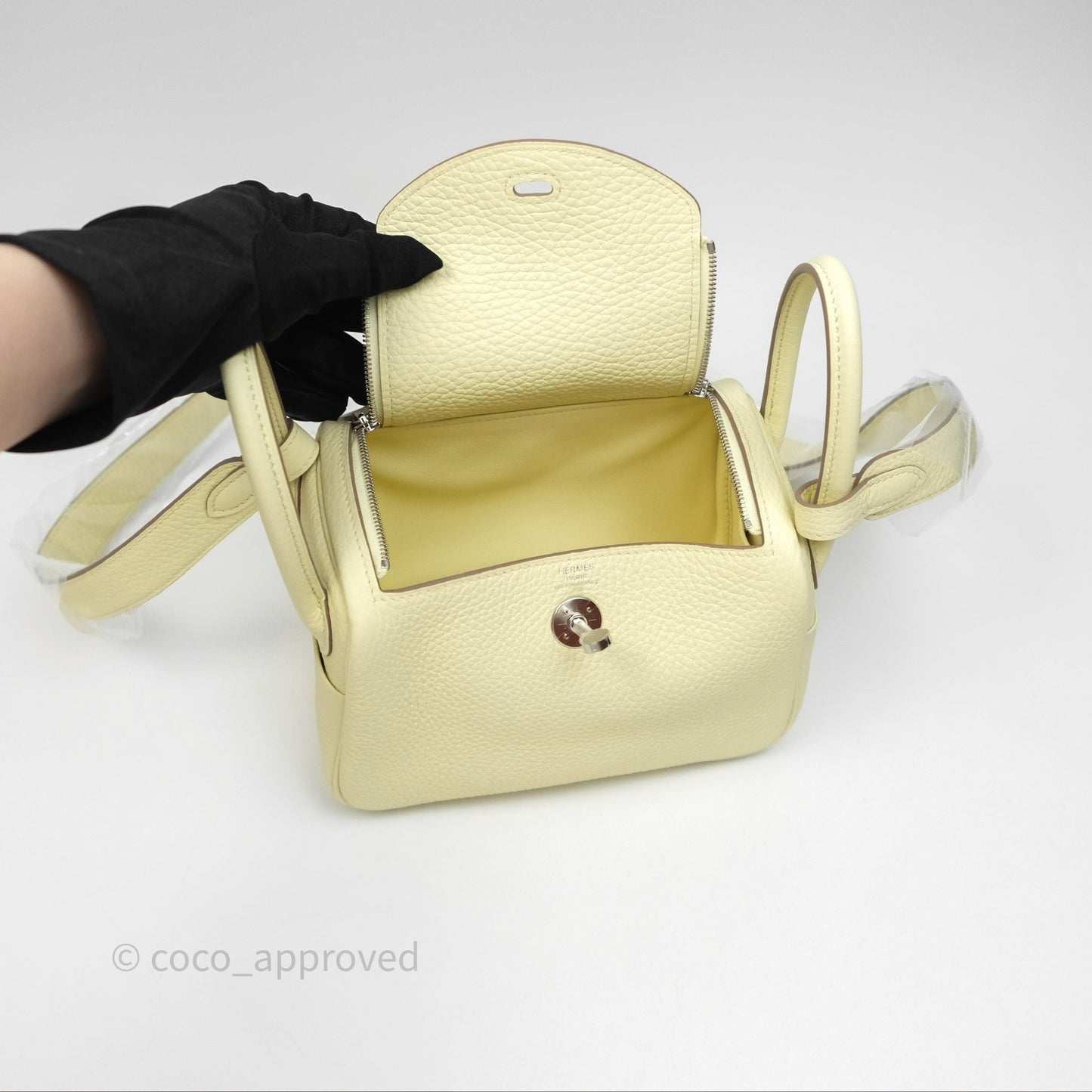 Hermès Mini Lindy II 20 Jaune Milton Clemence Palladium Hardware