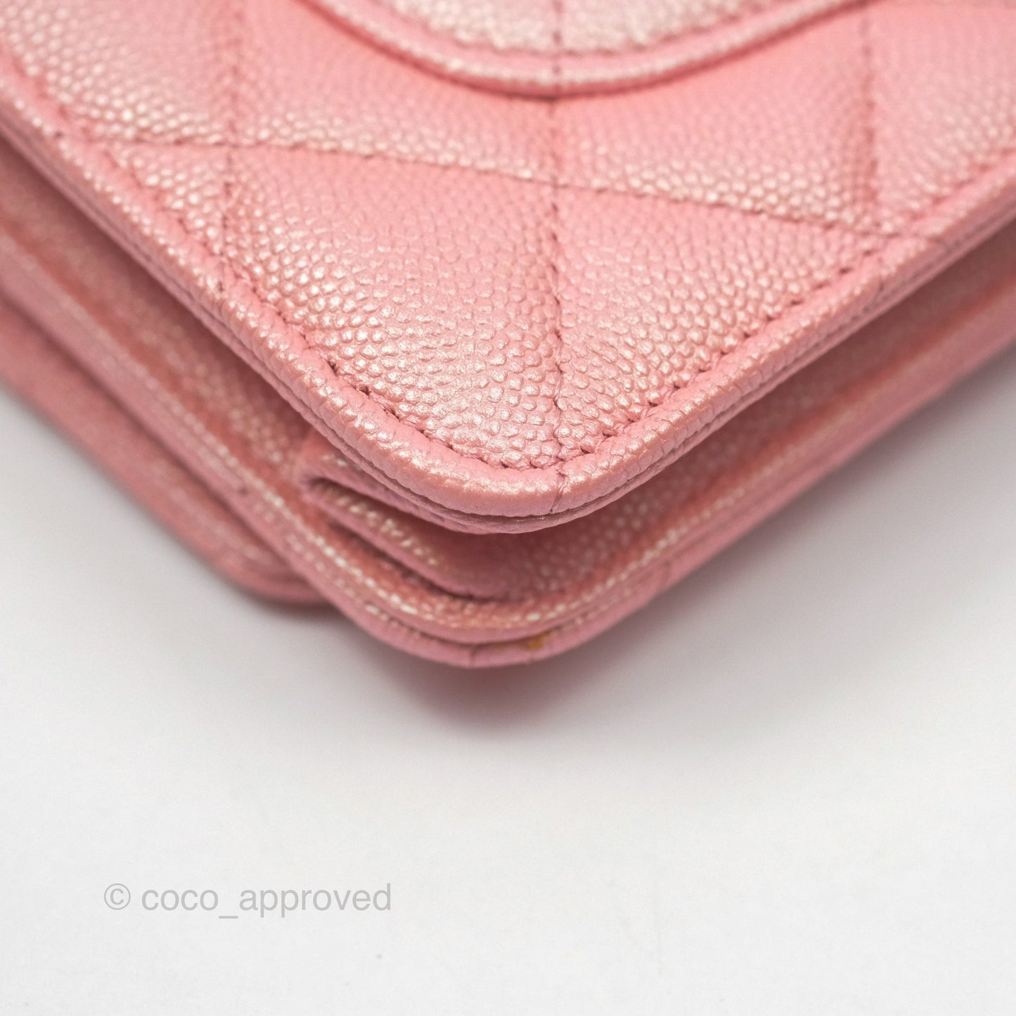 Chanel Classic Quilted Wallet on Chain WOC Iridescent Pink Caviar Gold Hardware