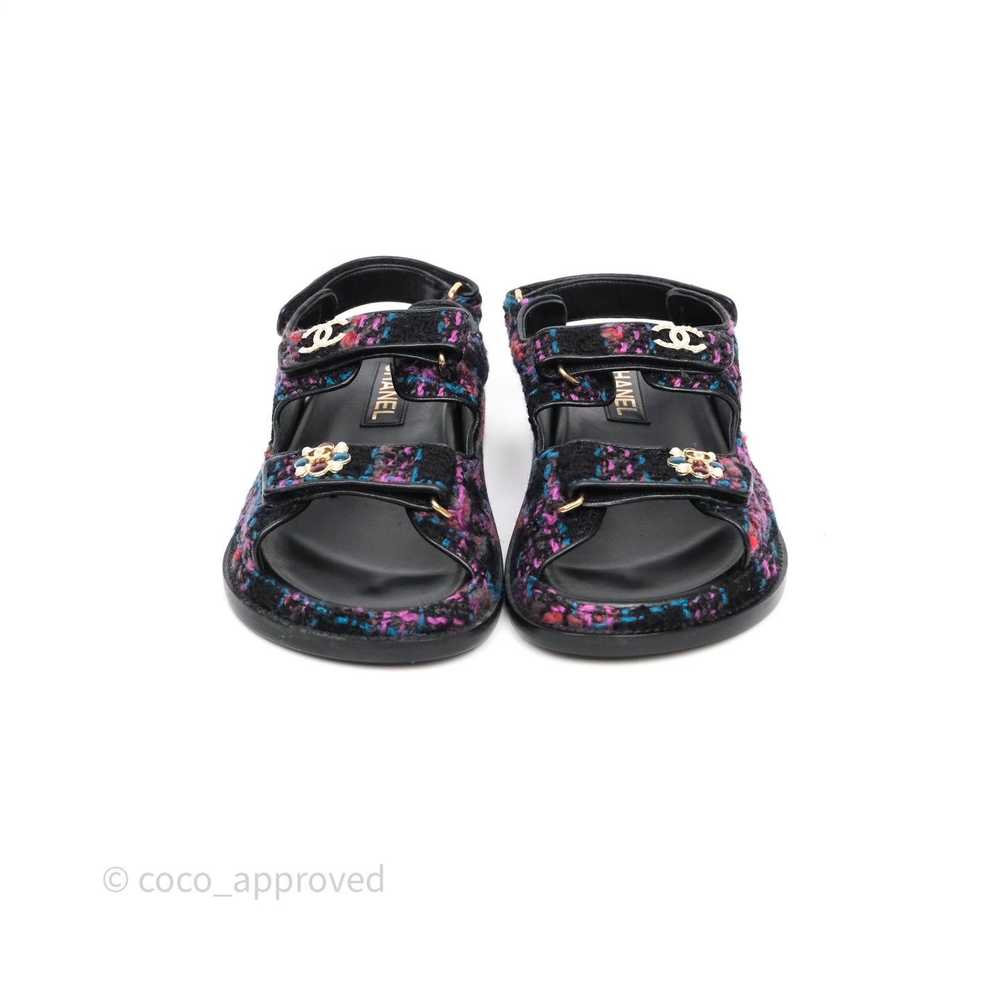 Chanel Dad Sandals Black/ Purple Tweed Size 38
