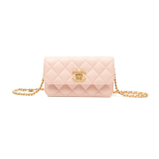 Chanel Mini WOC Phone Holder Pink Caviar Gold Hardware
