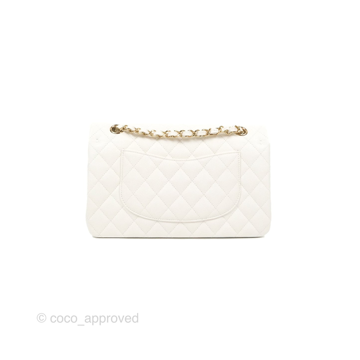 Chanel Classic M/L Medium Flap Quilted White Caviar Gold Hardware
