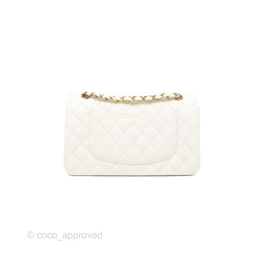 Chanel Classic M/L Medium Flap Quilted White Caviar Gold Hardware