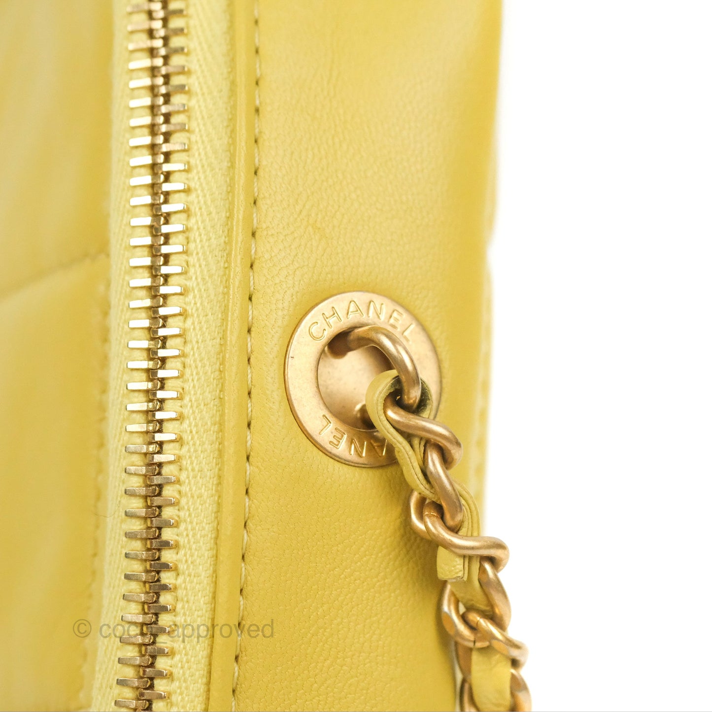 Chanel Small Quilted Diamond Cut Bag Yellow Lambskin Aged Gold Hardware
