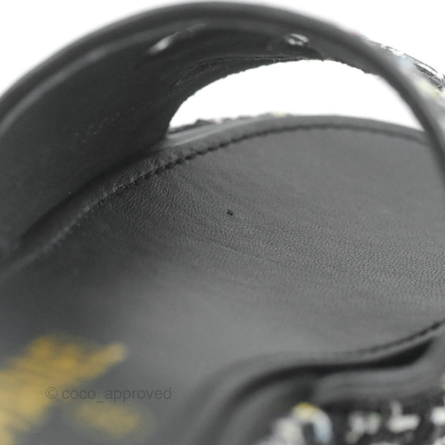 Chanel CC Sandals Black Tweed Size 35