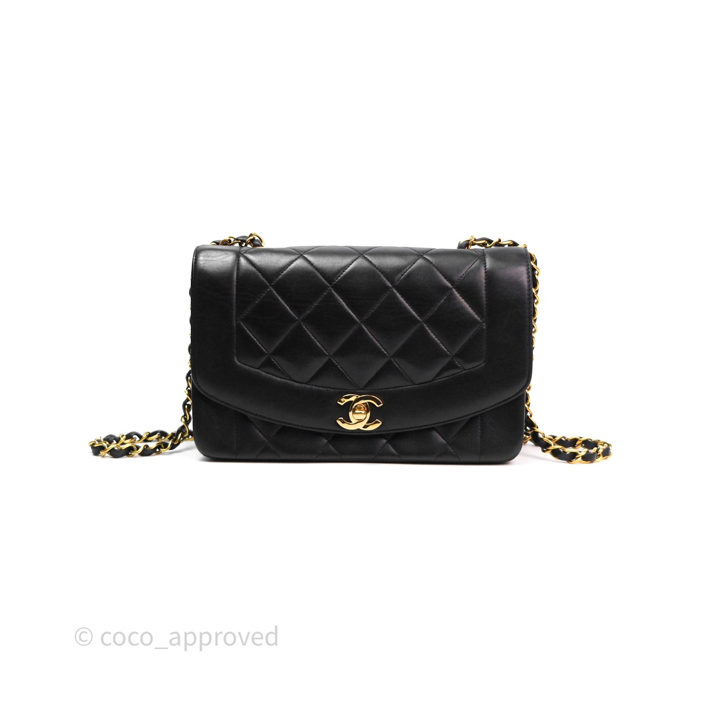 Chanel Vintage Quilted Small Classic Diana Flap Bag Black Lambskin 24K Gold Hardware