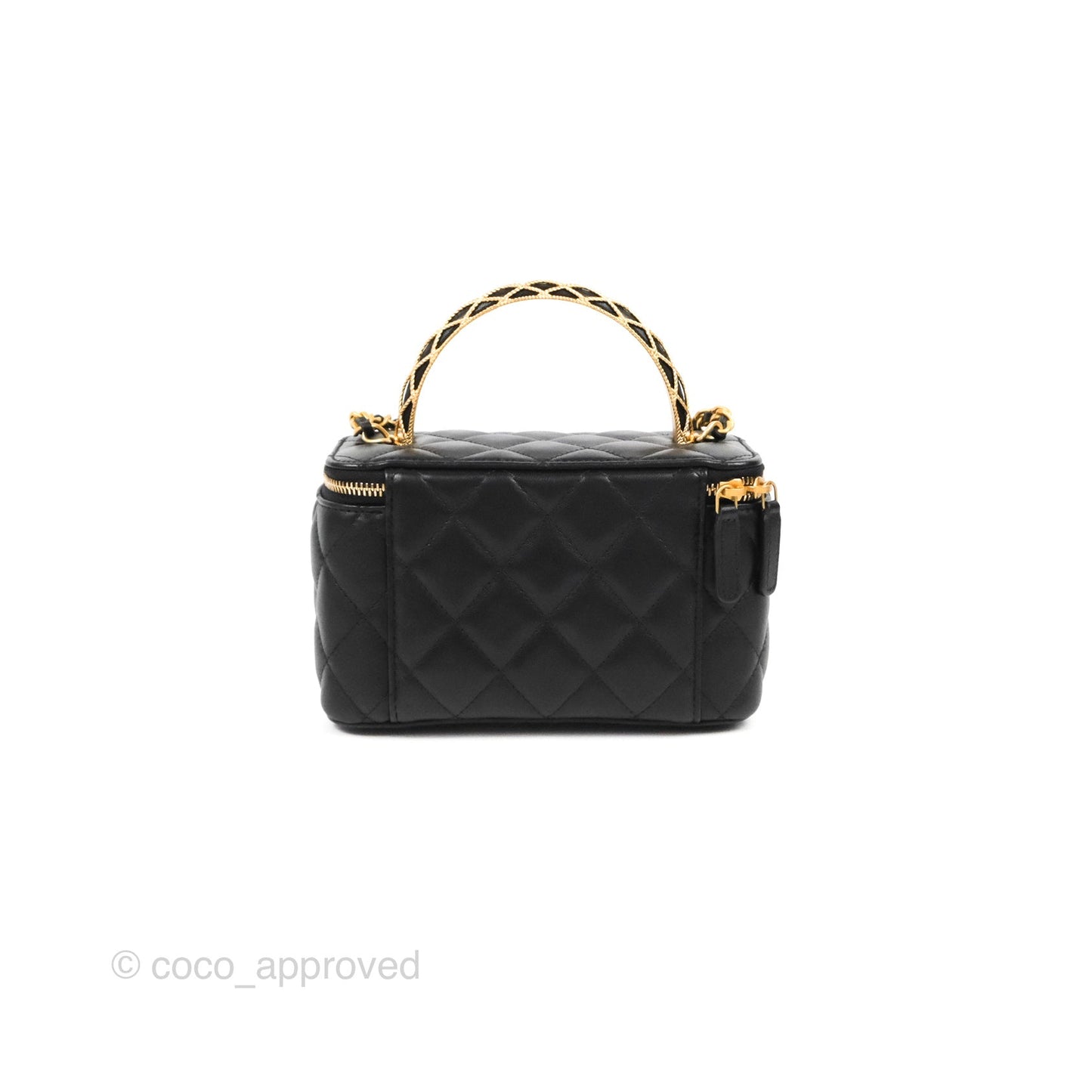 Chanel Metal Handle Vanity Rectangular Black Lambskin Gold Hardware 23A