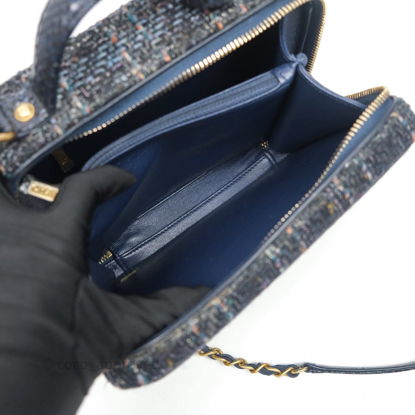 Chanel Medium CC Filigree Vanity Case Navy Tweed Python
