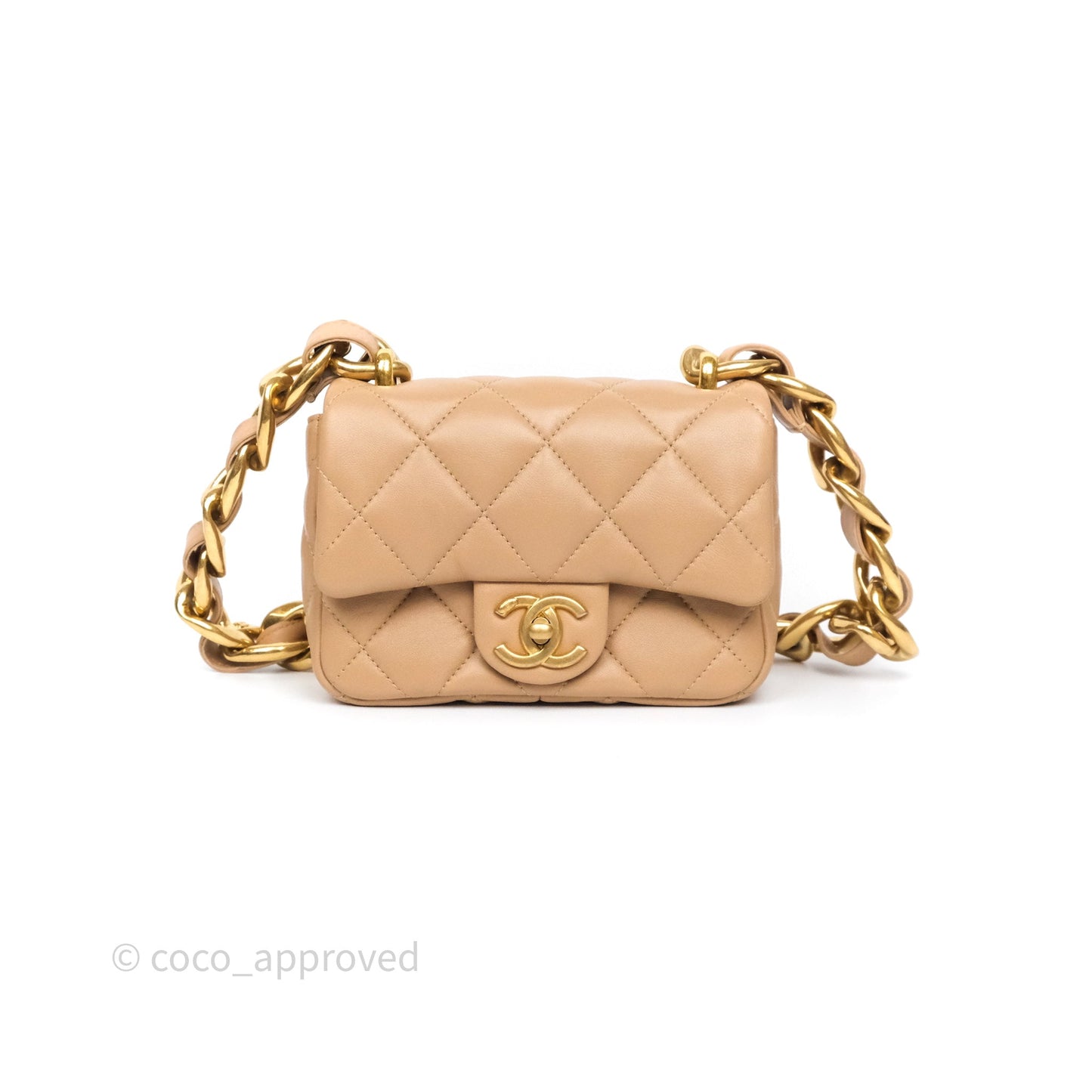 Chanel Mini CC Funky Town Flap Quilted Beige Lambskin Aged Gold Hardware
