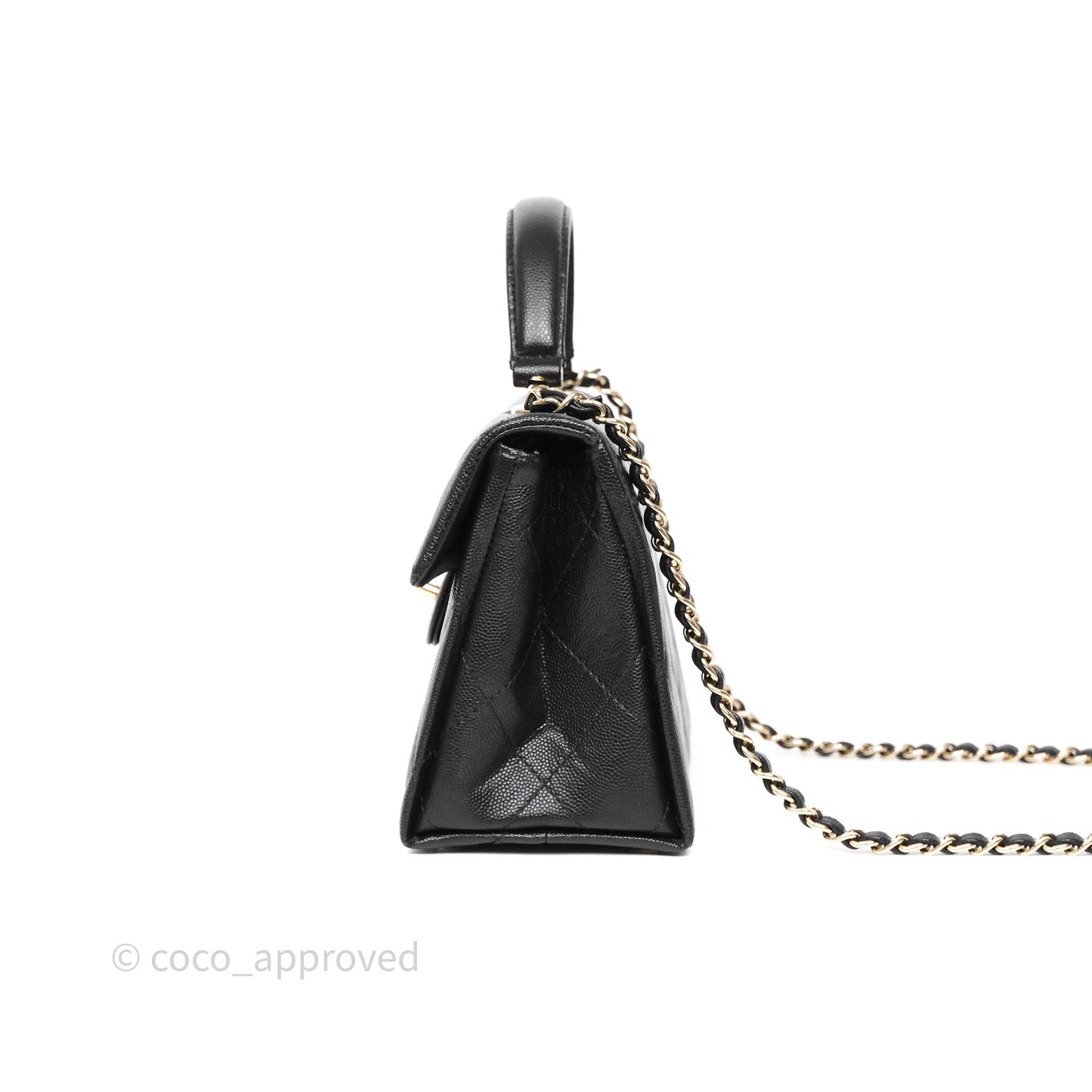 Chanel Quilted Small Top Handle Flap Bag Black Caviar Gold Hardware