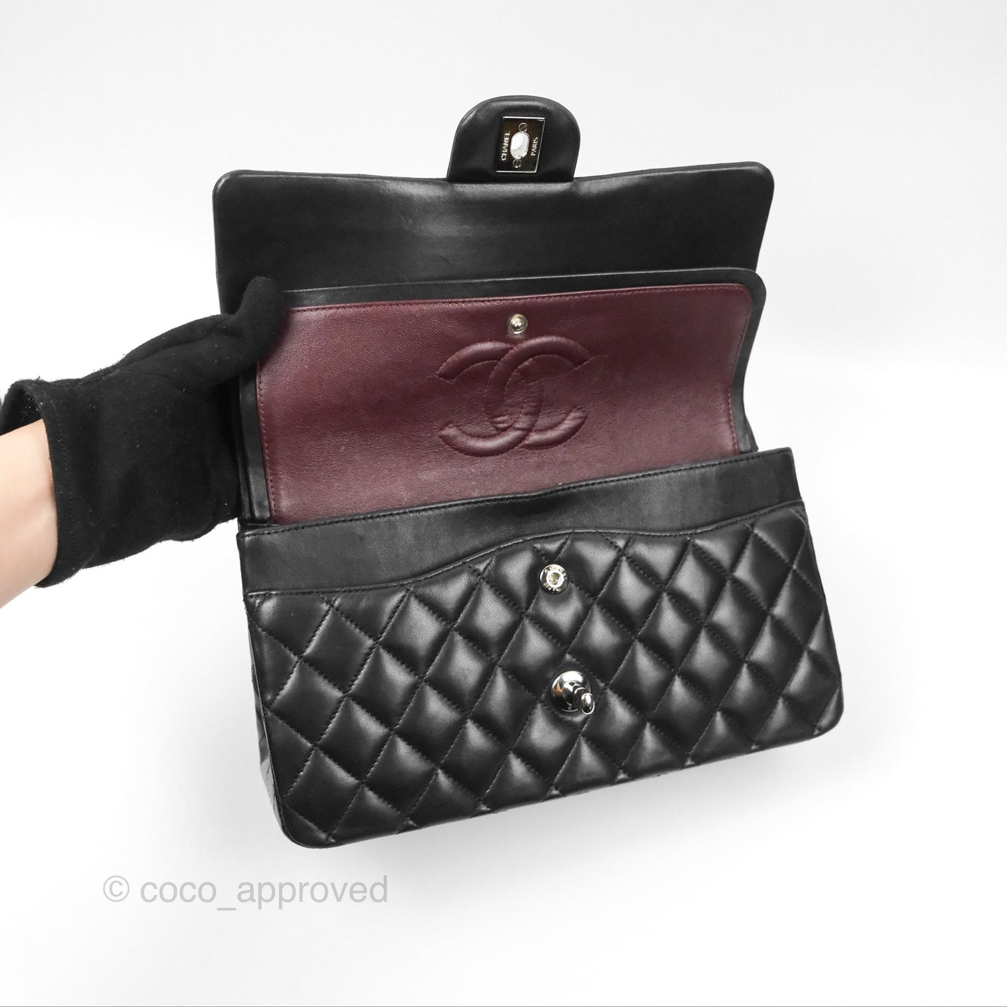 Chanel Classic M/L Medium Flap Quilted Black Lambskin Silver Hardware