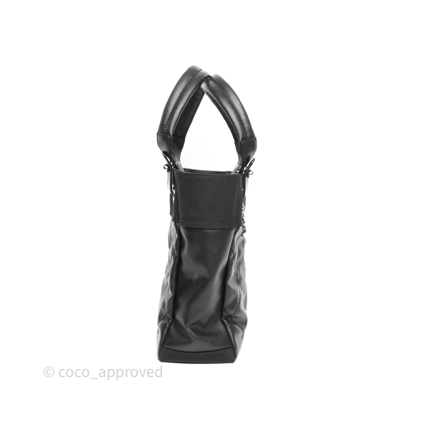 Chanel Quilted Paris Biarritz Tote PM Black Coated Canvas