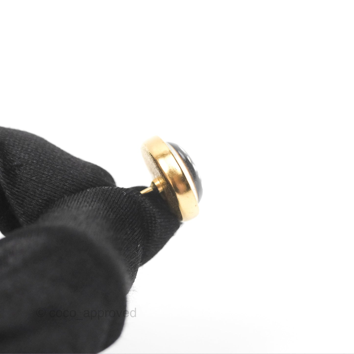 Chanel Round Black CC Perfume Bottle Earrings Gold Tone 20B