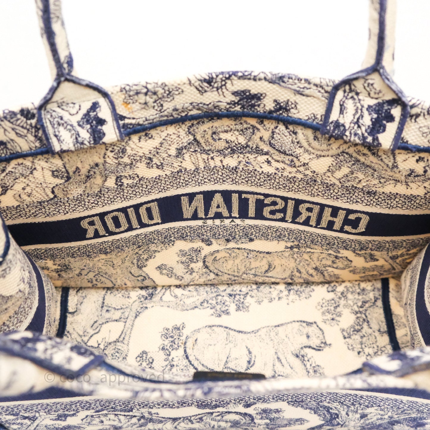 Dior Medium Book Tote White/Blue Toile De Jouy Embroidered Canvas