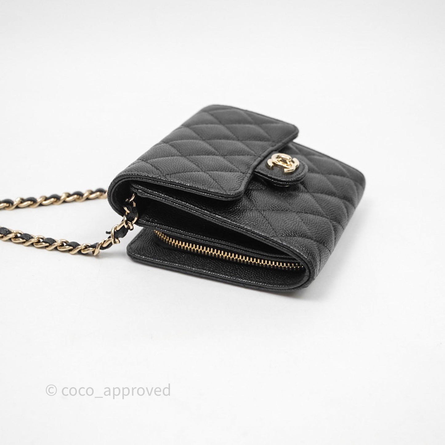 Chanel Quilted Mini Wallet on Chain WOC Black Caviar Gold Hardware