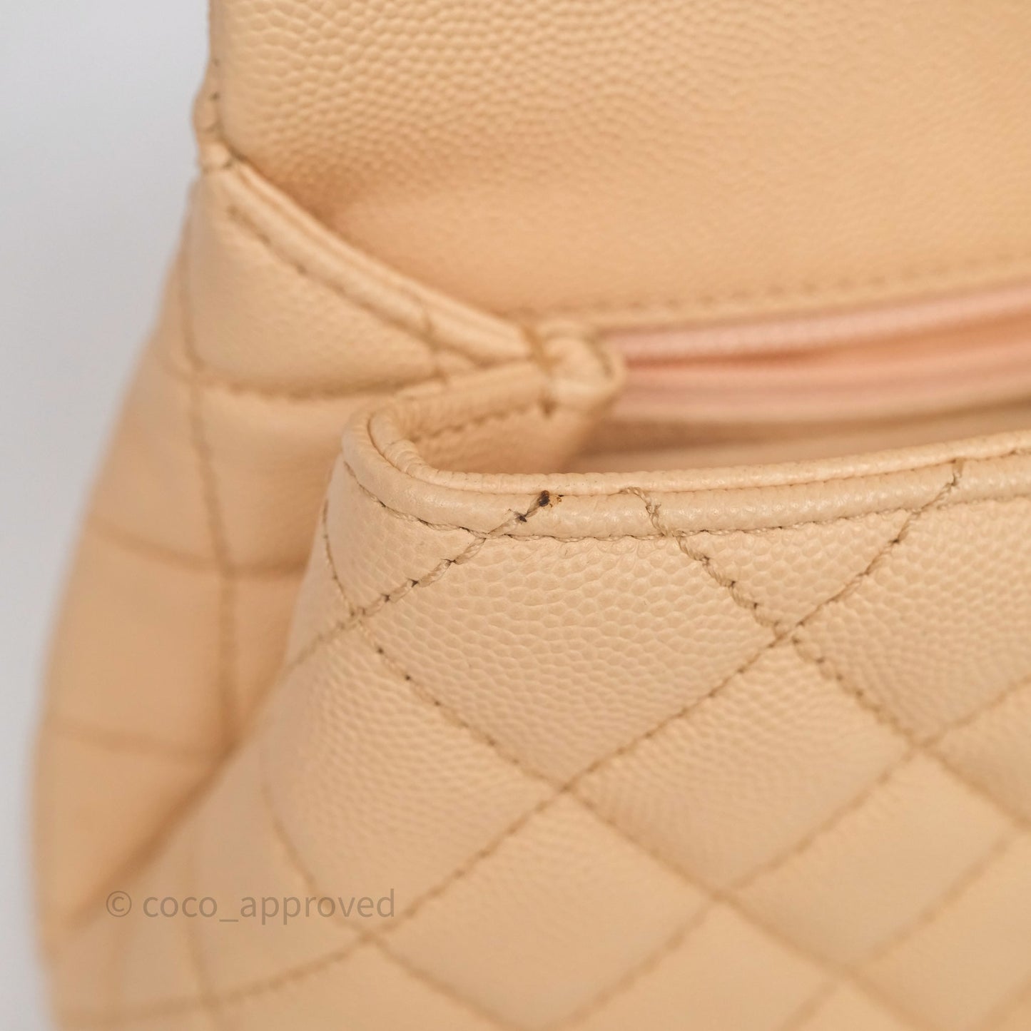 Chanel Small Coco Handle Quilted Beige Caviar Aged Gold Hardware