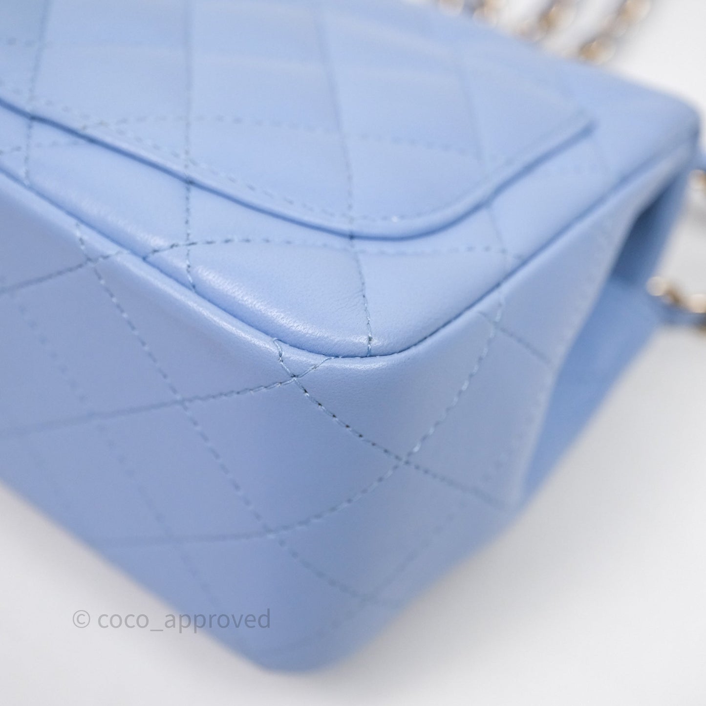 Chanel Mini Square Quilted Sky Blue Lambskin Gold Hardware