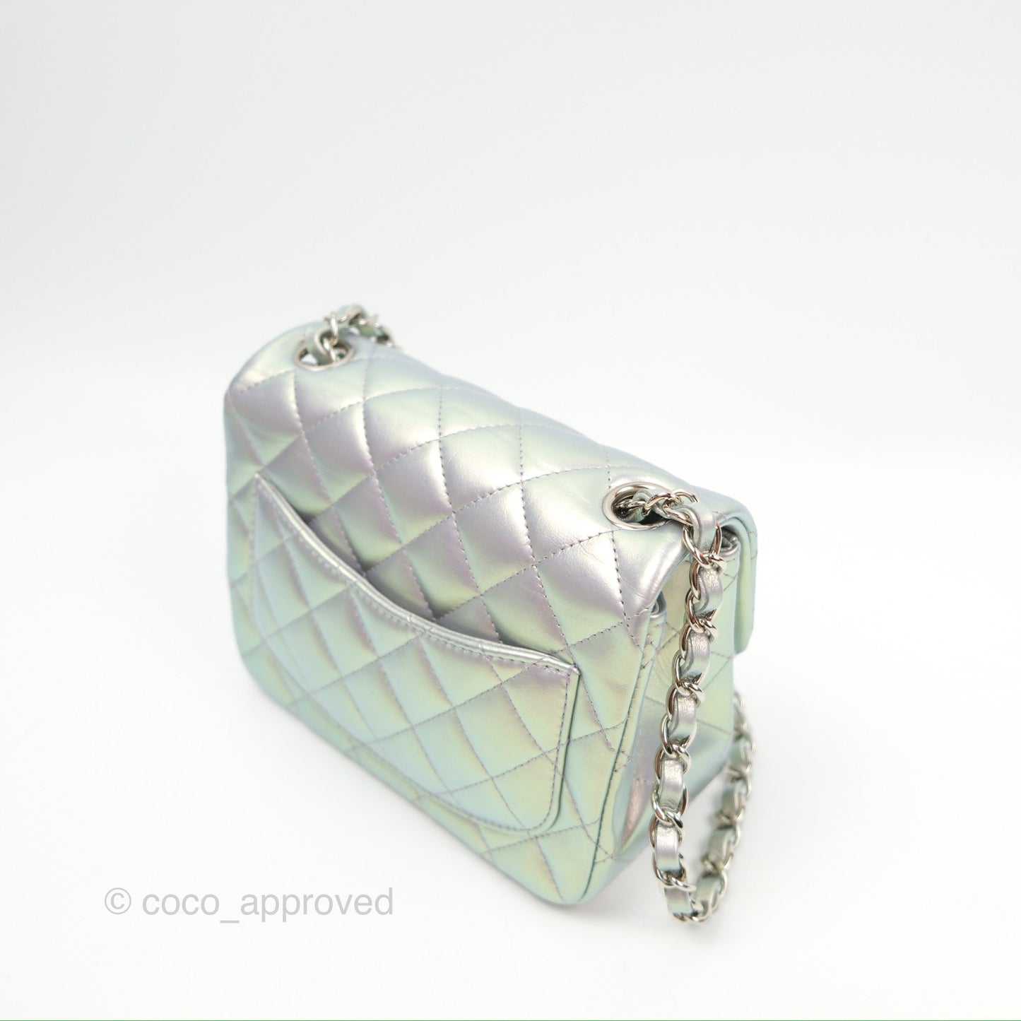 Chanel Mini Square Quilted Iridescent Lilac Silver Hardware 21K