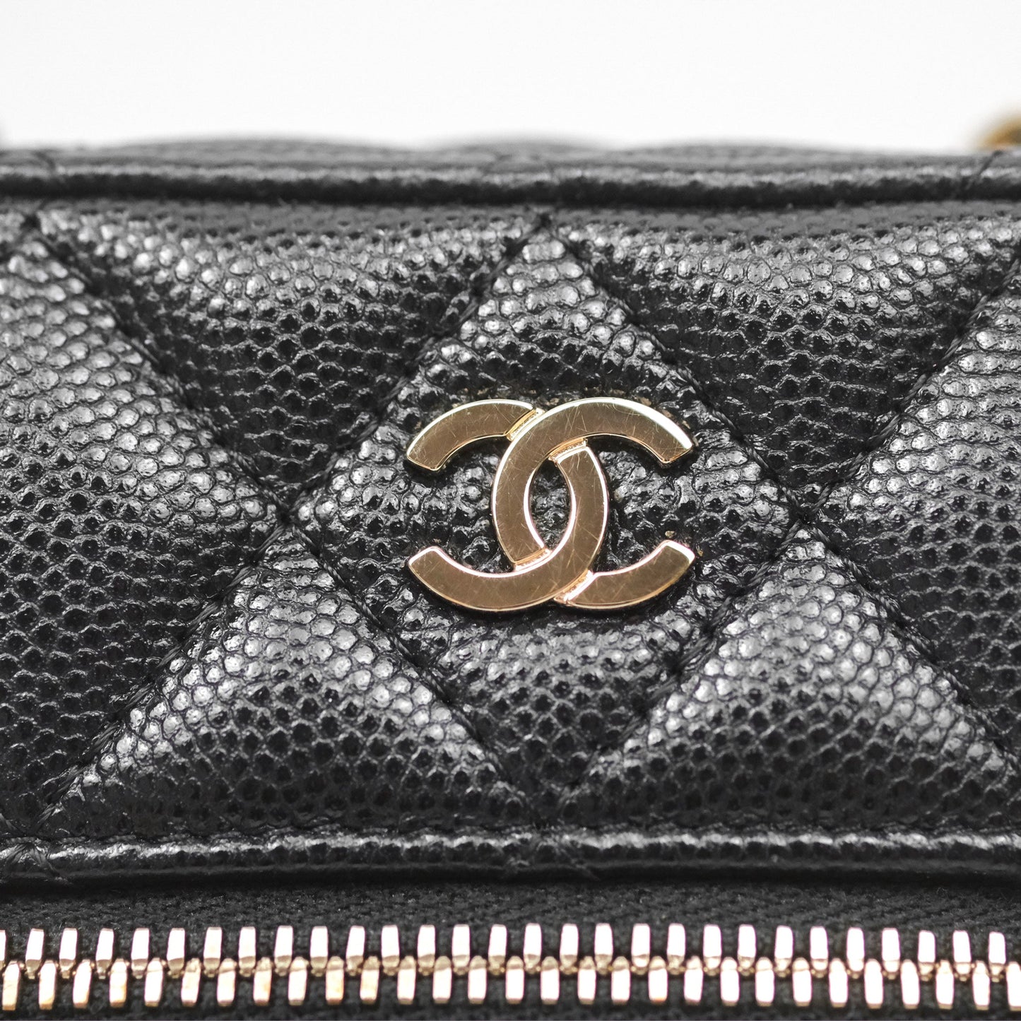 Chanel Vanity Phone Holder With Chain Black Caviar Gold Hardware