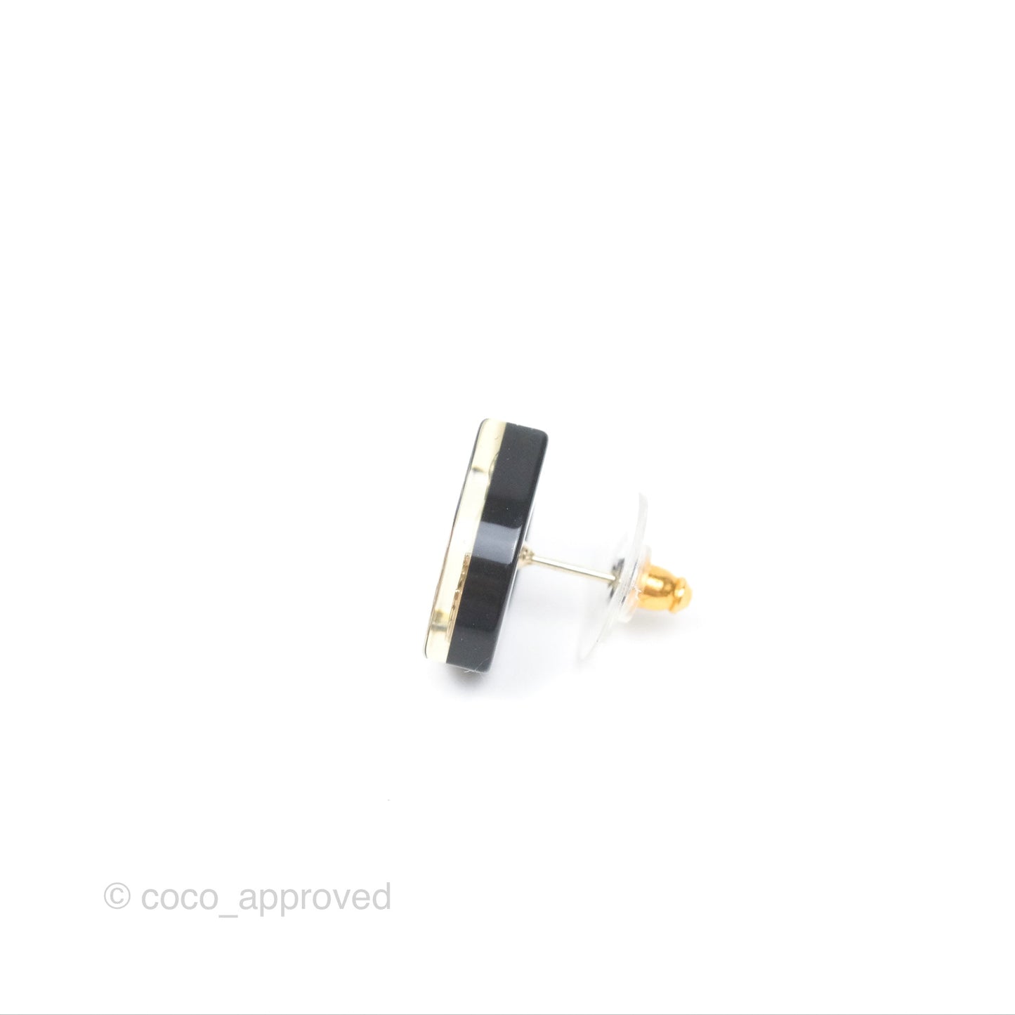 Chanel CC Resin Shield Earrings Navy Gold Tone 15B