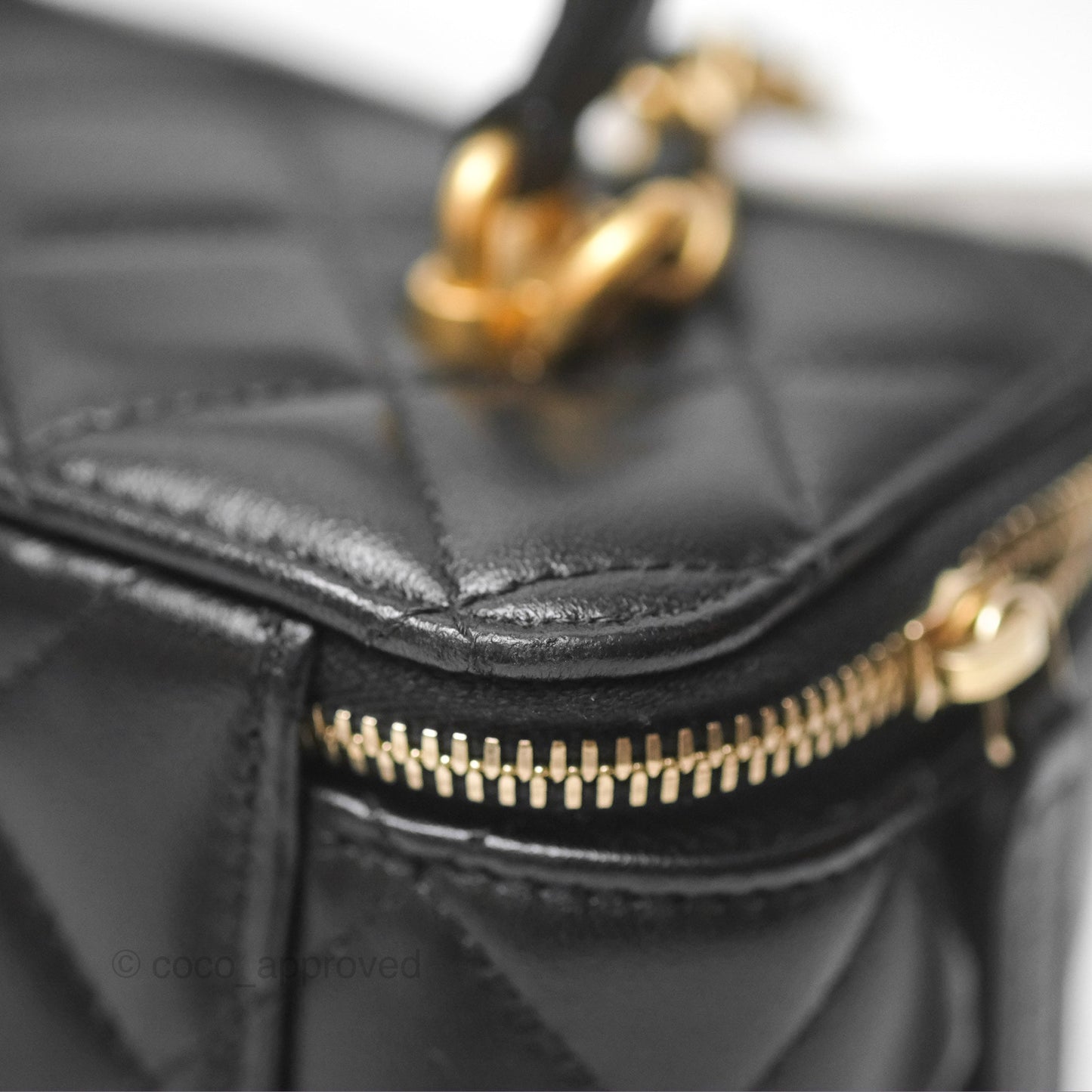Chanel Vanity Rectangular Top Handle Black Lambskin Gold Hardware