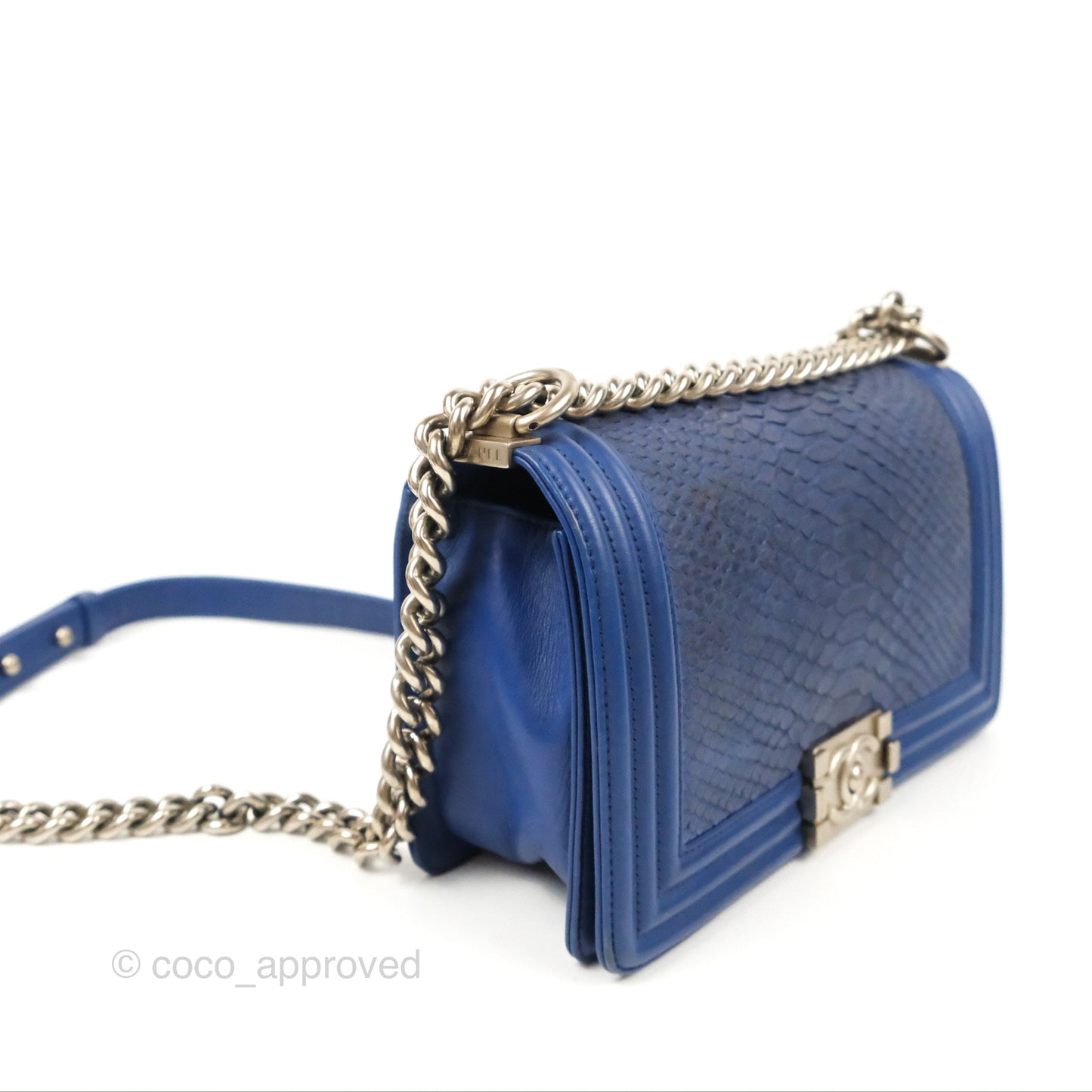 Chanel Medium Boy Blue Python Matte Silver Hardware