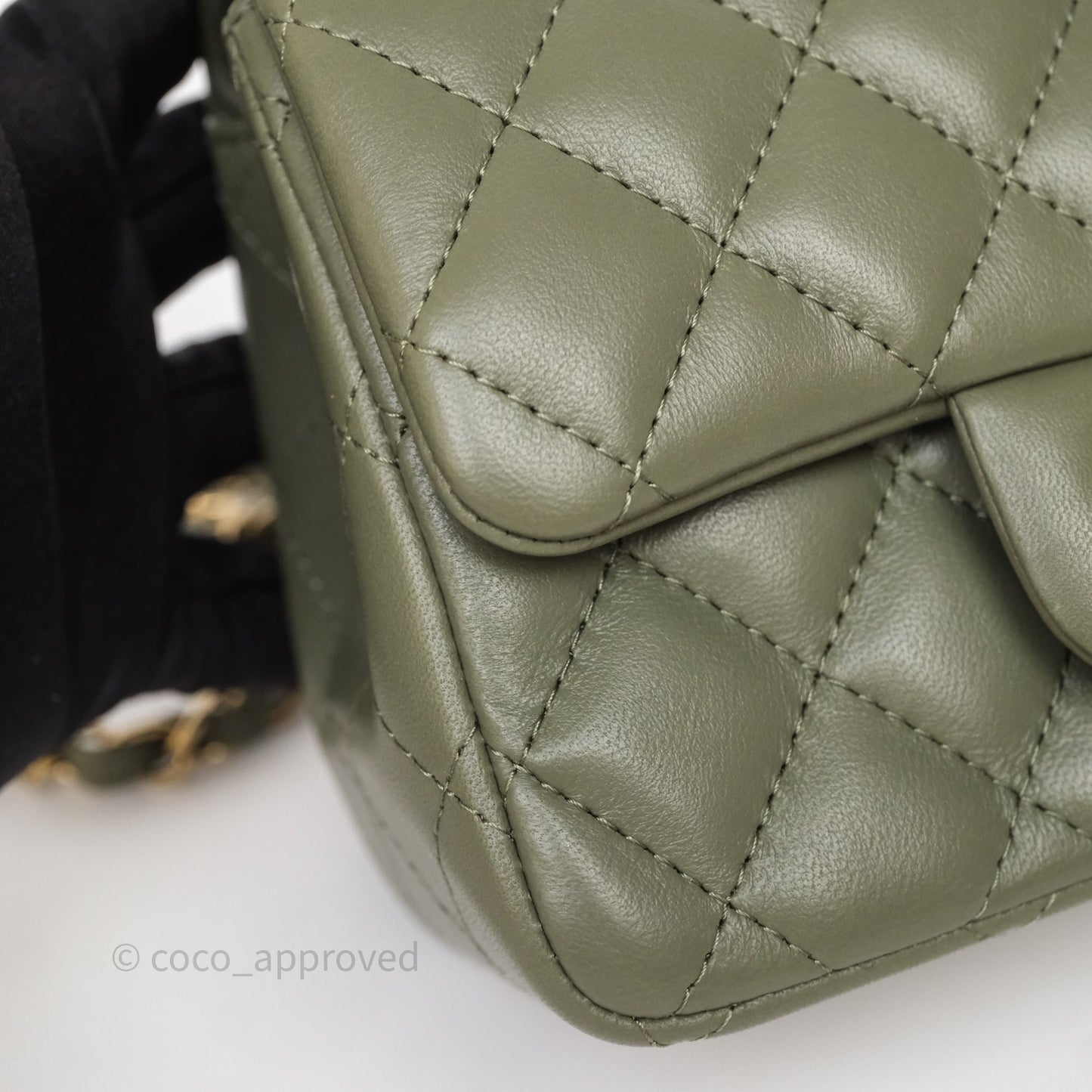 Chanel Quilted Mini Square Olive Green Lambskin Gold Hardware
