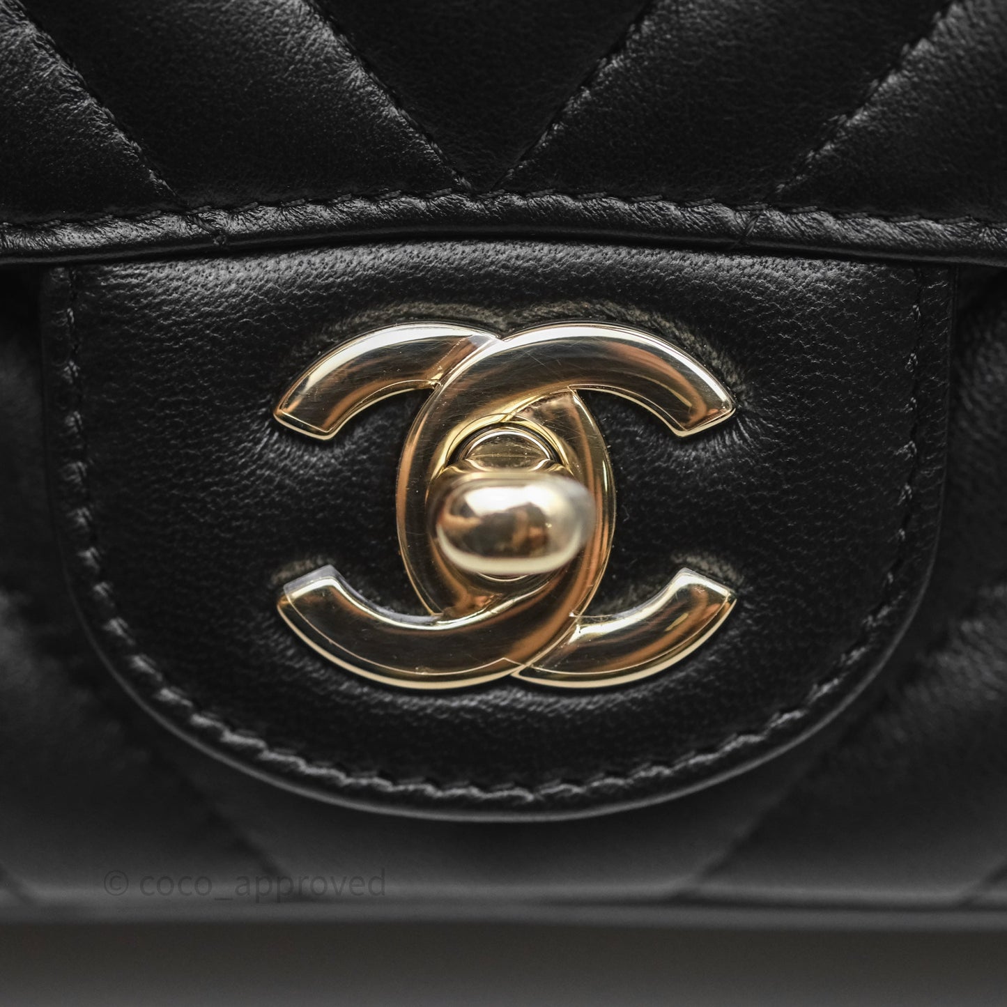 Chanel Mini Square Black Chevron Lambskin Gold Hardware