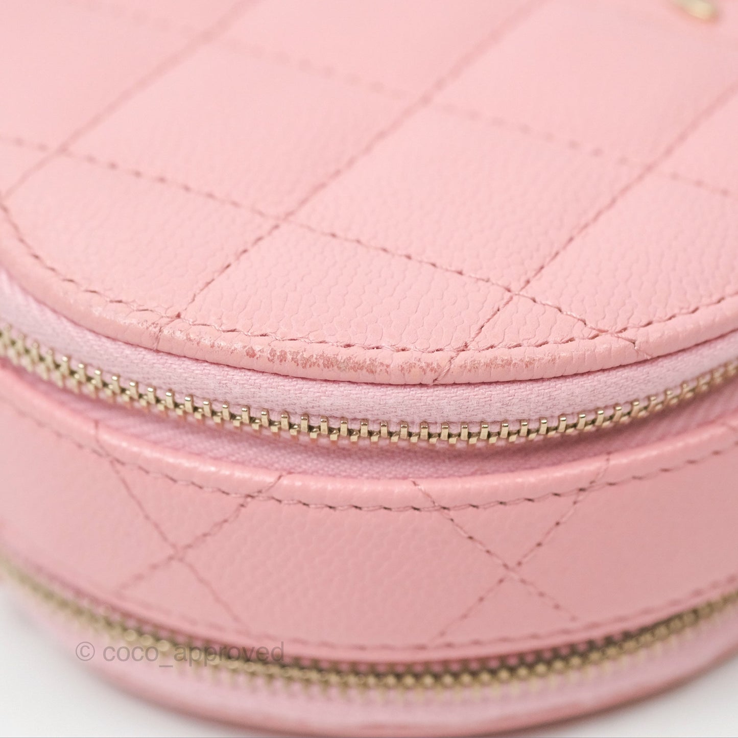 Chanel Mini Round Vanity Bag Handle With Care Pink Caviar 22C