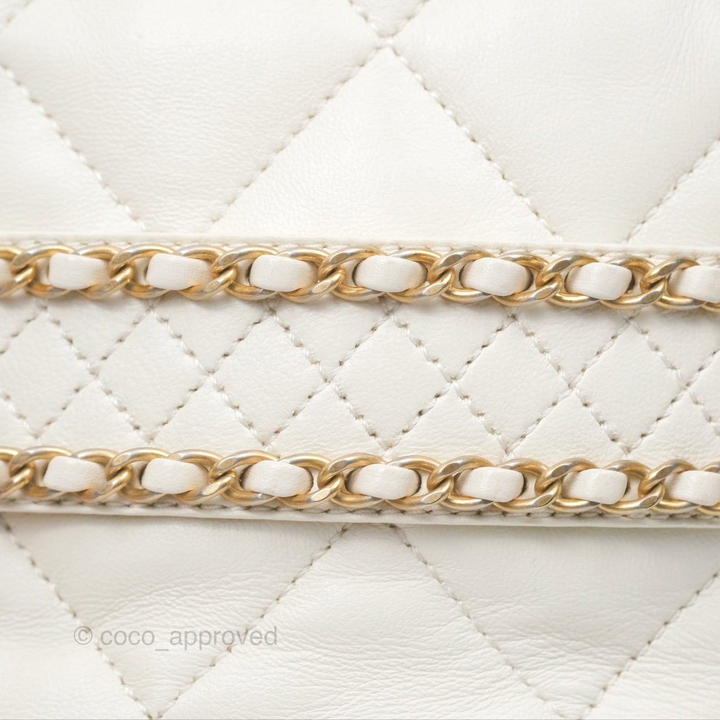 Chanel Quilted Drawstring Bucket Bag Ivory Lambskin Aged Gold Hardware