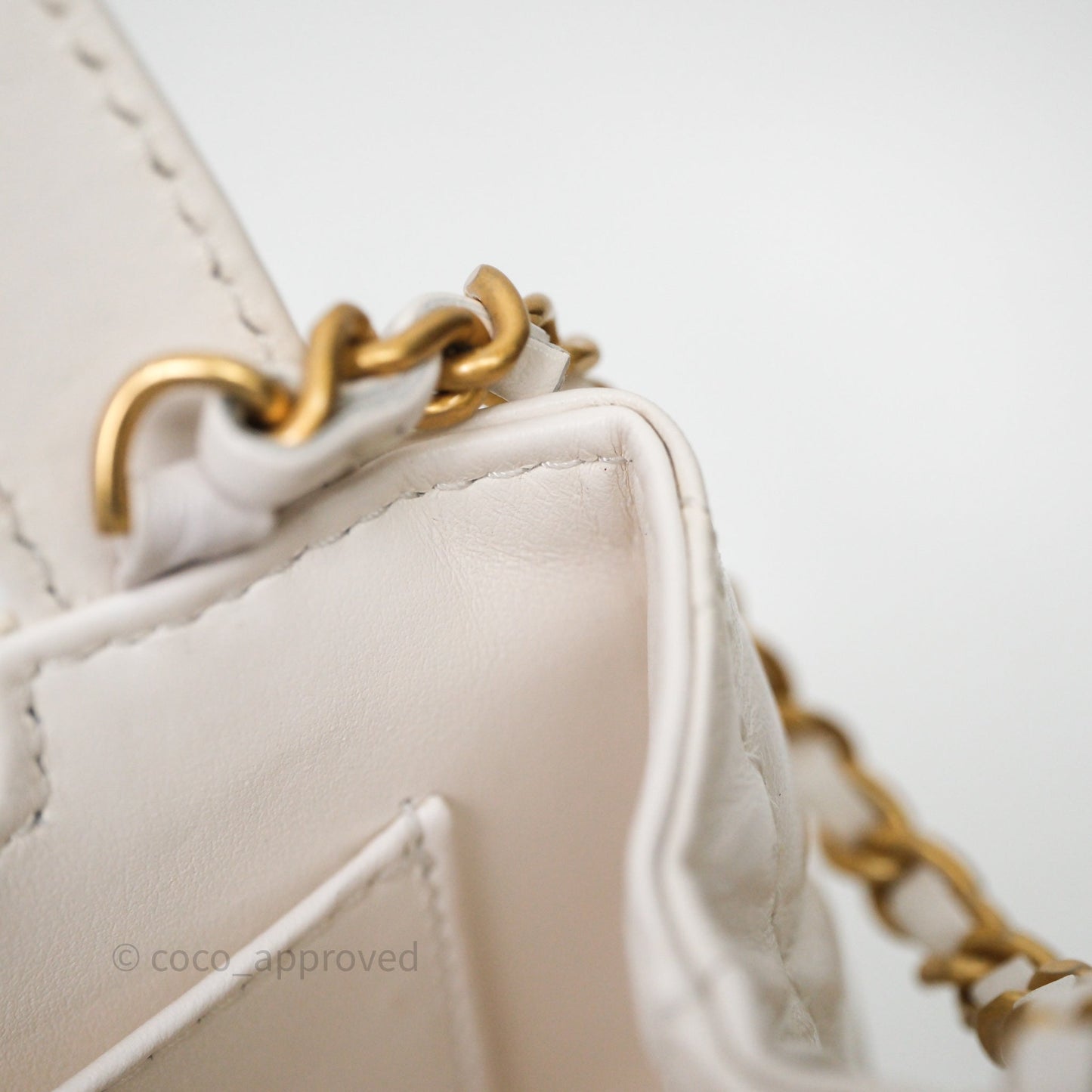Chanel Kelly Bag Quilted White Lambskin Aged Gold Hardware